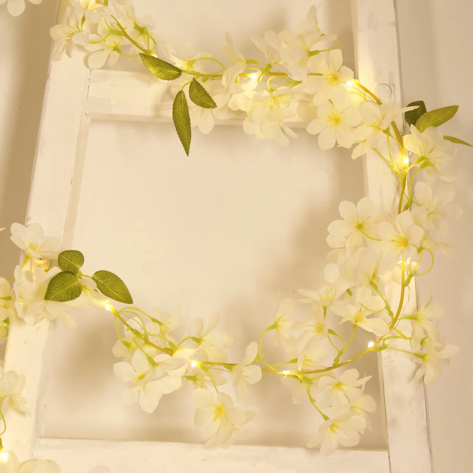 2-Pack Silk Flower Garland Vine Lights 6ft Jasmine Design White Warm White - Battery Operated Decorative Fairy Lights - Image 7