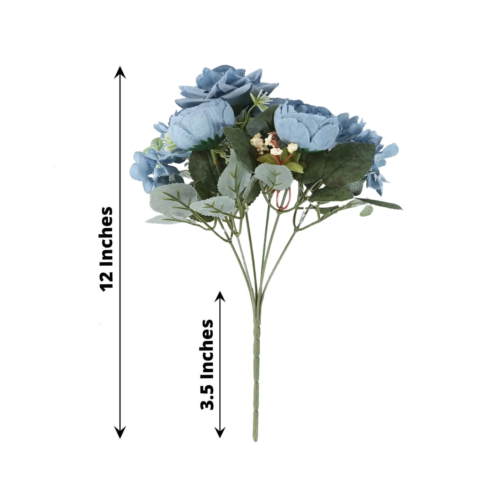 2 Pack Silk Rose Bouquets Mixed Peony & Hydrangea - 12" Dusty Blue Artificial Floral Arrangements - Image 2