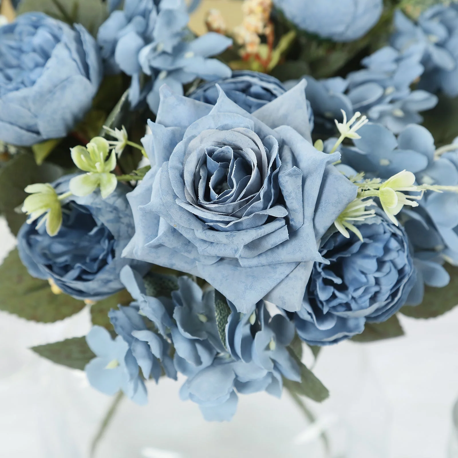 2 Pack Silk Rose Bouquets Mixed Peony & Hydrangea - 12" Dusty Blue Artificial Floral Arrangements - Image 7
