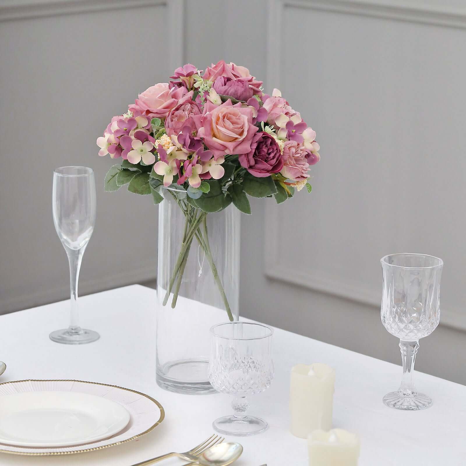 2 Pack Silk Rose Bouquets Mixed Peony & Hydrangea - 12" Dusty Rose Artificial Floral Arrangements - Image 6