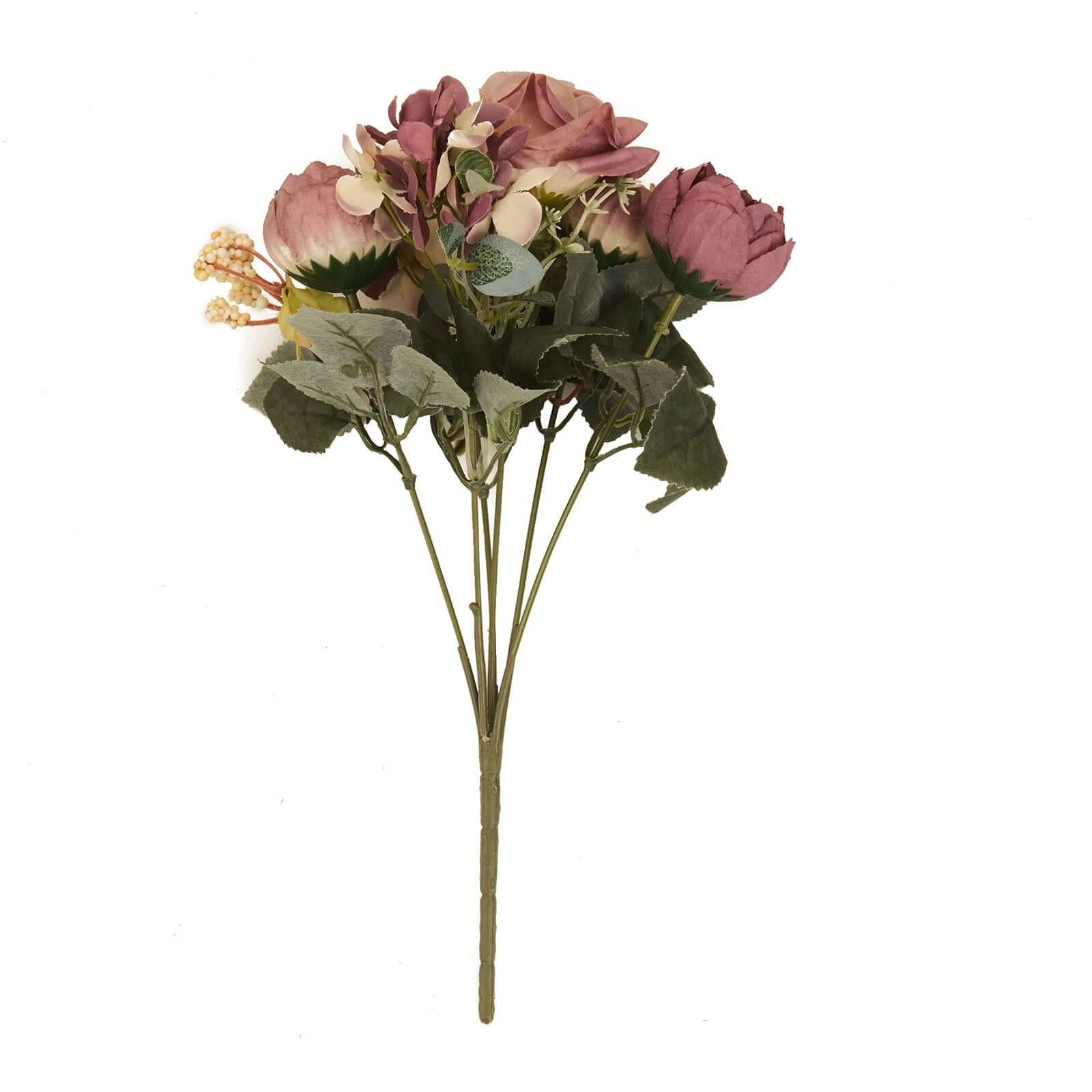 2 Pack Silk Rose Bouquets Mixed Peony & Hydrangea - 12" Dusty Rose Artificial Floral Arrangements - Image 7