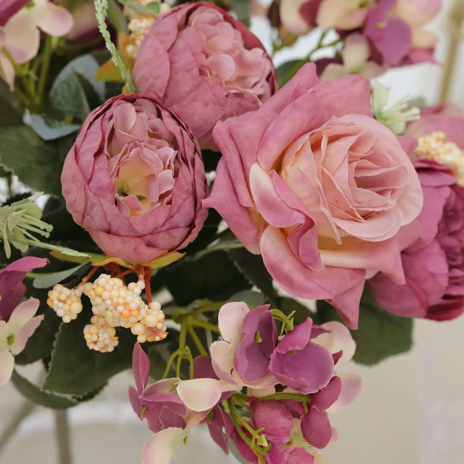 2 Pack Silk Rose Bouquets Mixed Peony & Hydrangea - 12" Dusty Rose Artificial Floral Arrangements - Image 8