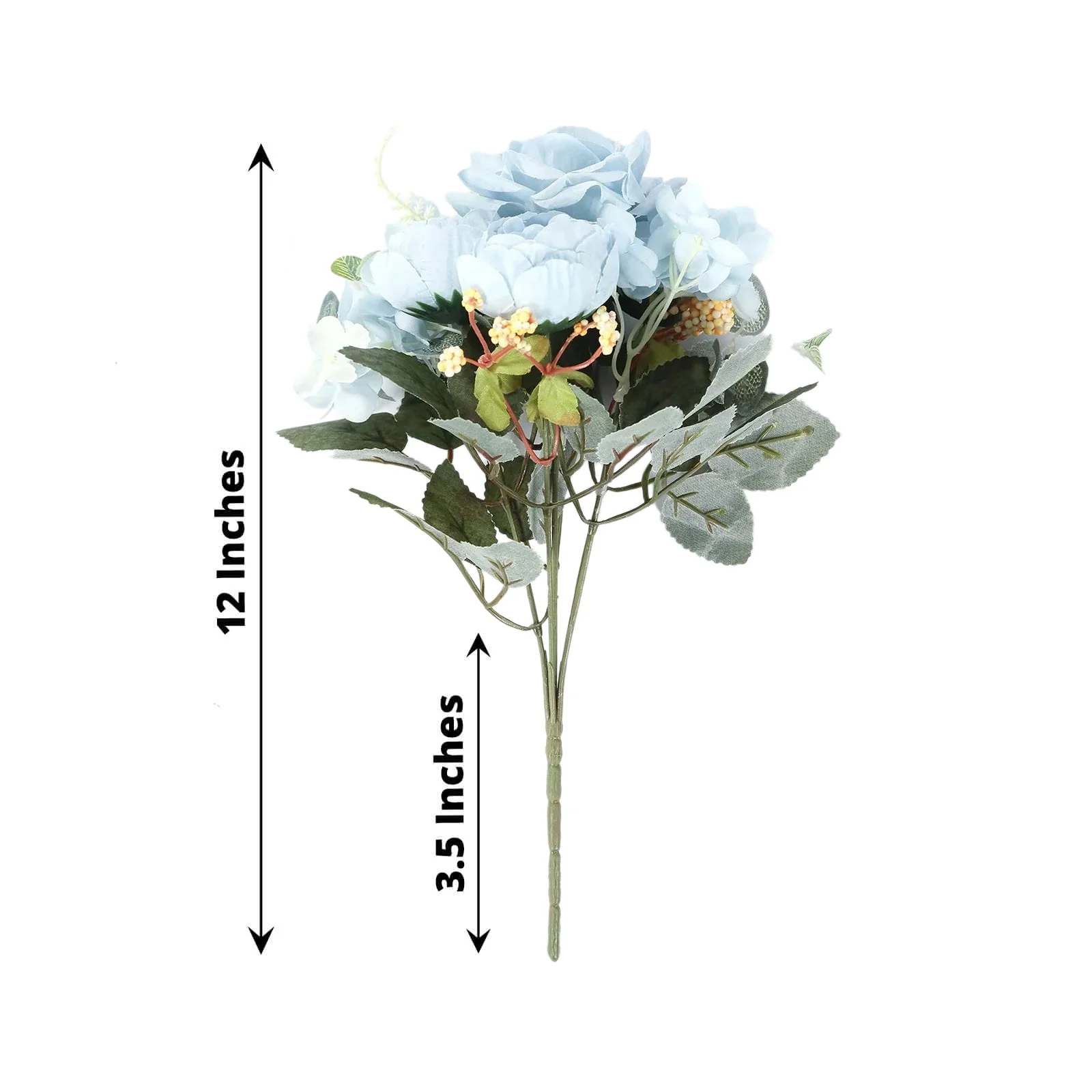 2 Pack Silk Rose Bouquets Mixed Peony & Hydrangea - 12" Light Blue Artificial Floral Arrangements - Image 2