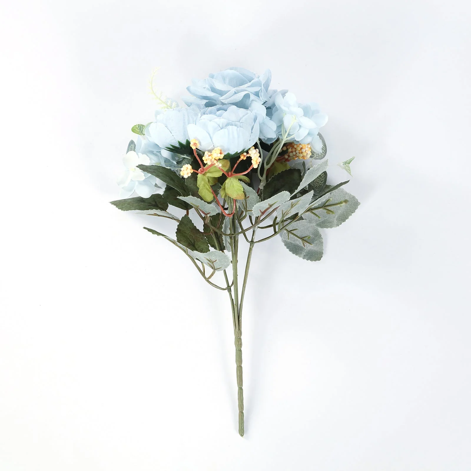2 Pack Silk Rose Bouquets Mixed Peony & Hydrangea - 12" Light Blue Artificial Floral Arrangements - Image 6