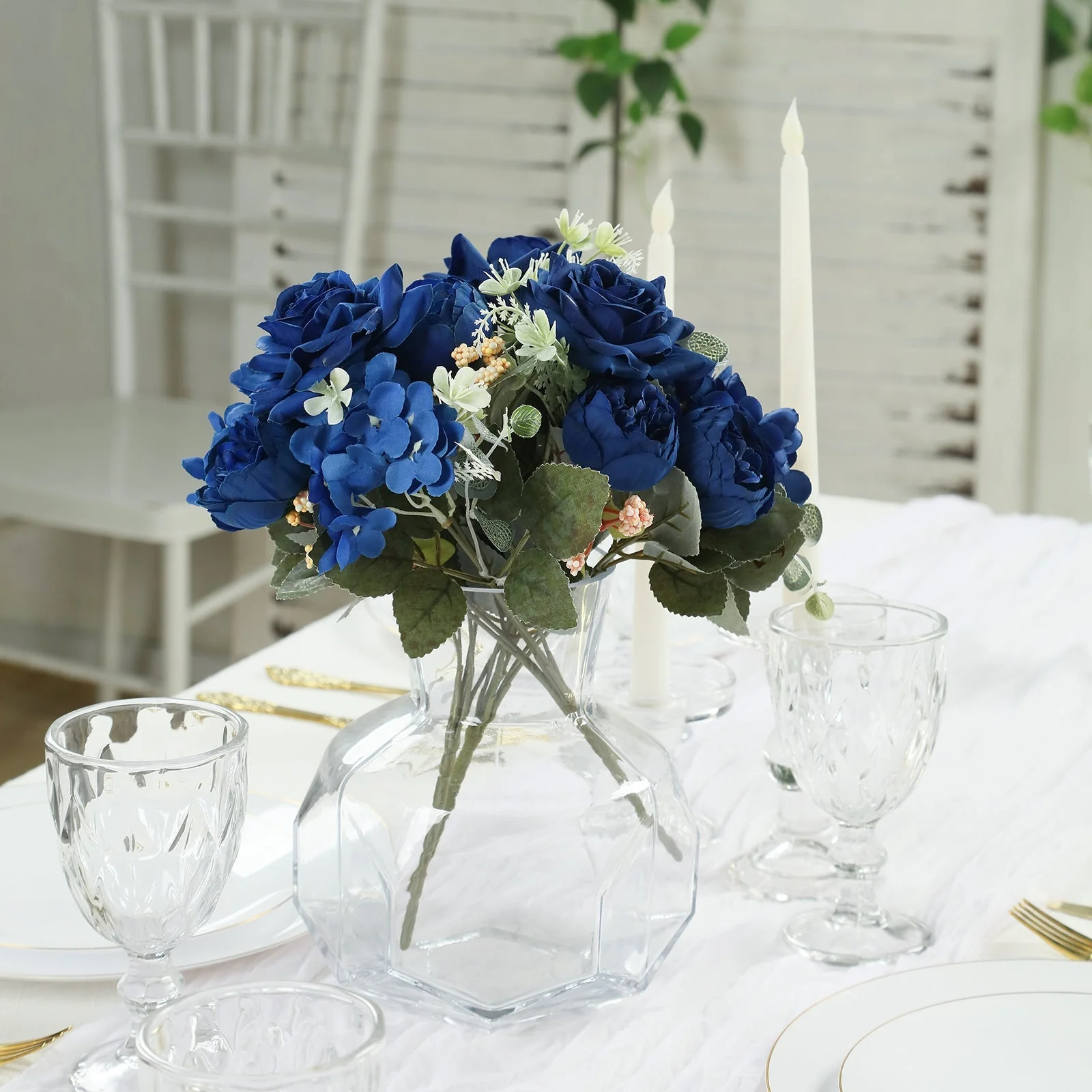 2 Pack Silk Rose Bouquets Mixed Peony & Hydrangea - 12" Navy Blue Artificial Floral Arrangements - Image 8