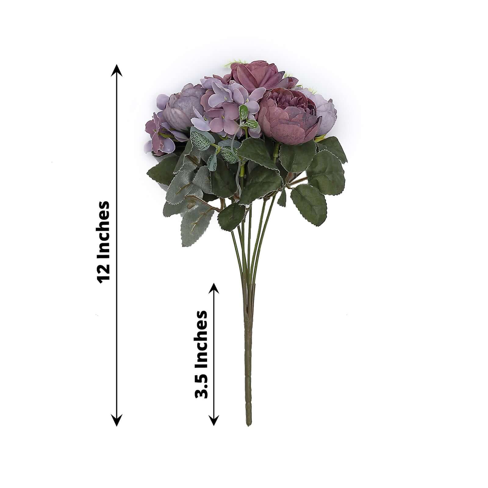 2 Pack Silk Rose Bouquets Mixed Peony & Hydrangea - 12" Purple Artificial Floral Arrangements - Image 3