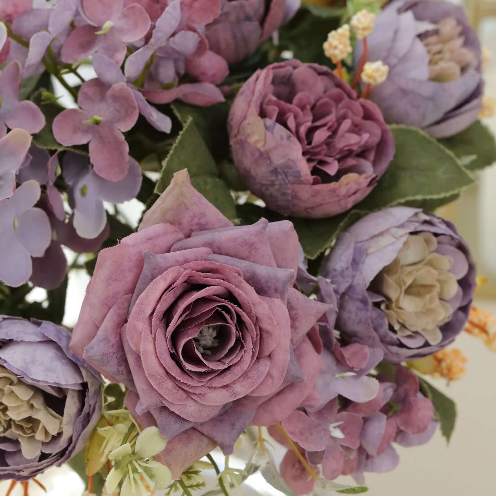 2 Pack Silk Rose Bouquets Mixed Peony & Hydrangea - 12" Purple Artificial Floral Arrangements - Image 9