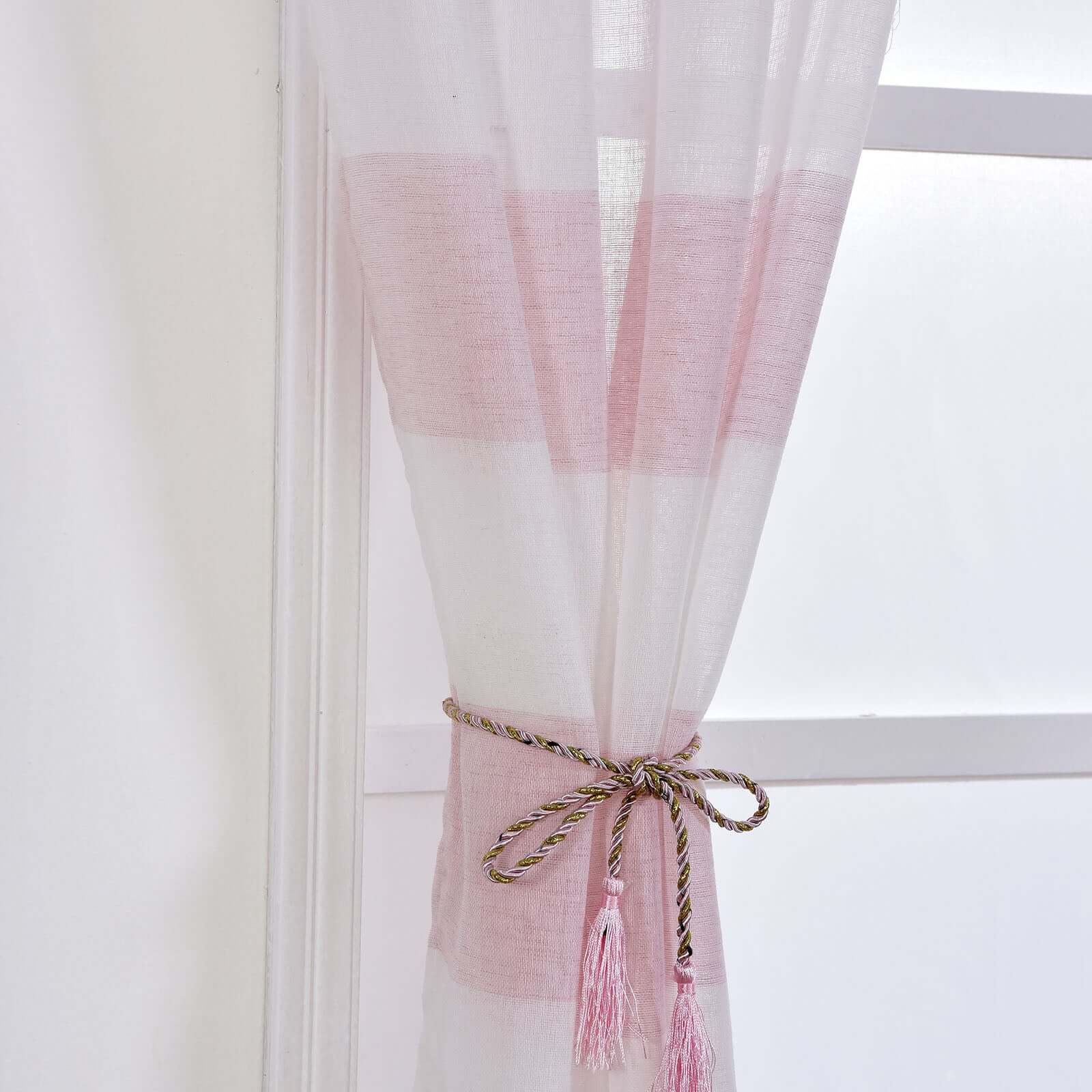 2 Pack White Blush Cabana Print Faux Linen Curtain Panels With Chrome Grommet 52"x108" - Image 2