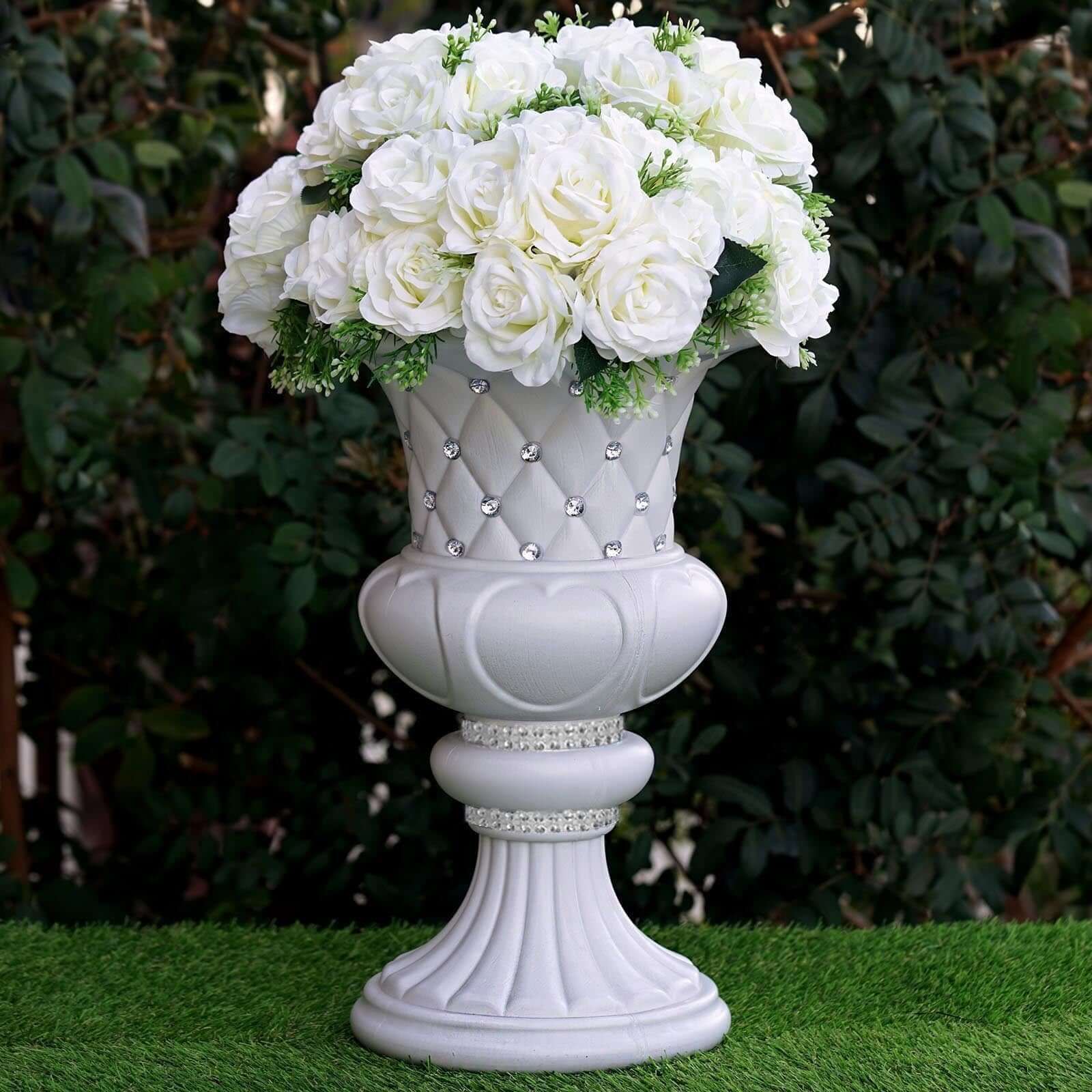 2 Pack White Crystal Beaded Italian Inspired Pedestal Stand Flower Plant Pillar With 10mm Crystal Studs PVC 18" Tall - Image 2