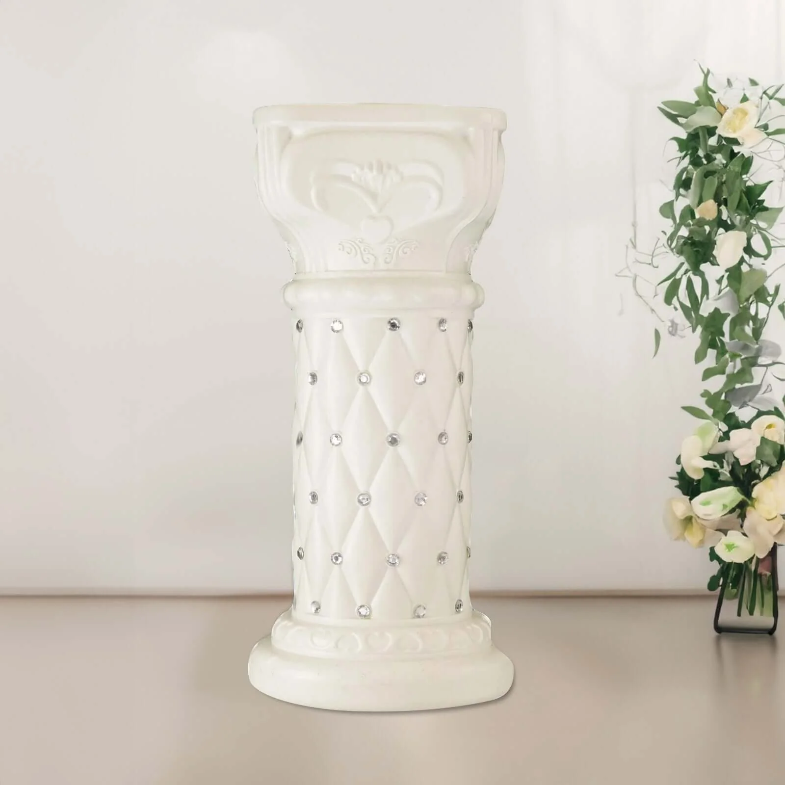 2 Pack White Crystal Beaded Pedestal Stand French Inspired Pillar With 10mm Crystal Studs PVC 25" Tall PVC - Image 6