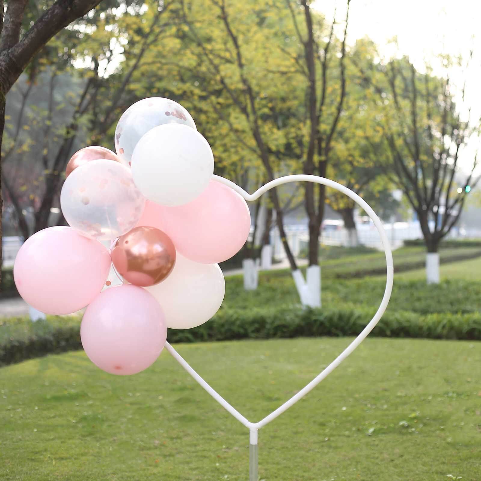 2 Pack White Heart Shaped Plastic Balloon Arch Stand Kit, Balloon Holder Column with Round Water Fillable Base - 5ft - Image 14