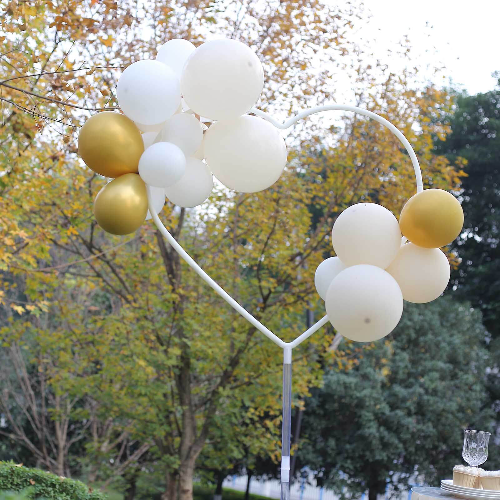 2 Pack White Heart Shaped Plastic Balloon Arch Stand Kit, Balloon Holder Column with Round Water Fillable Base - 5ft - Image 2