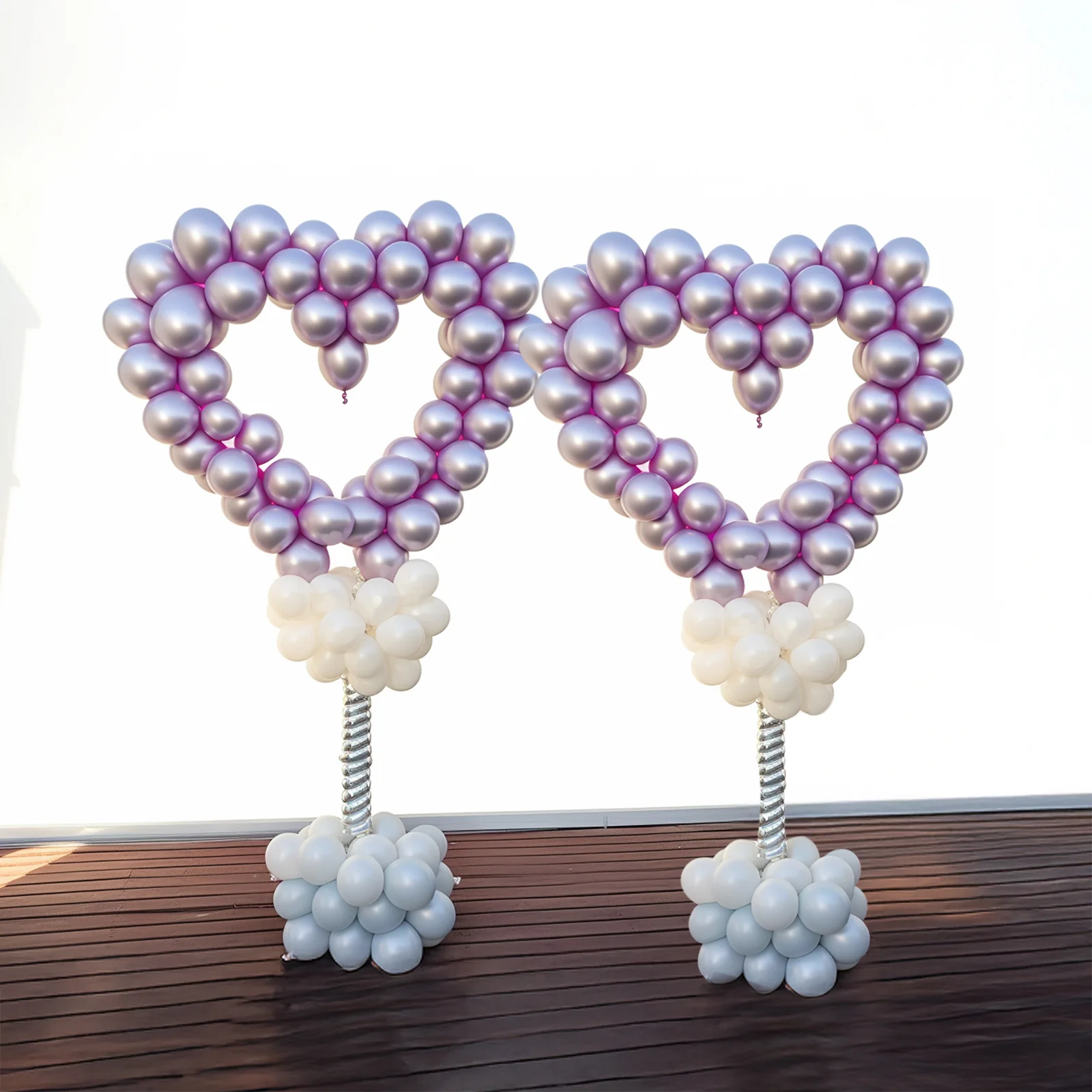 2 Pack White Heart Shaped Plastic Balloon Arch Stand Kit, Balloon Holder Column with Round Water Fillable Base - 5ft - Image 6