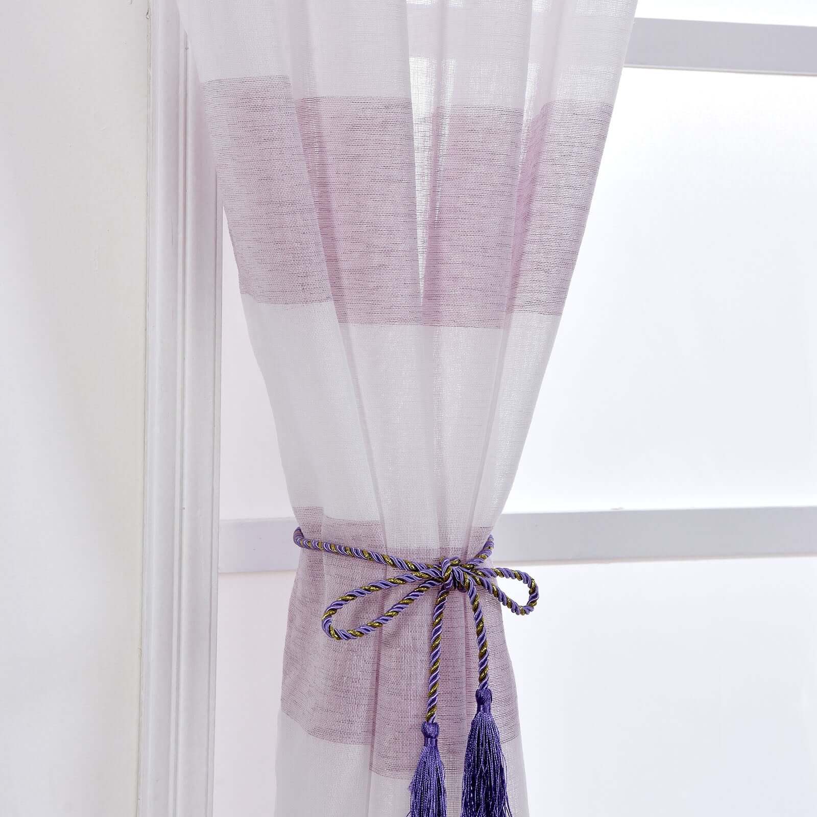 2 Pack White/Lavender Lilac Cabana Print Faux Linen Curtain Panels With Chrome Grommet 52"x108" - Image 2
