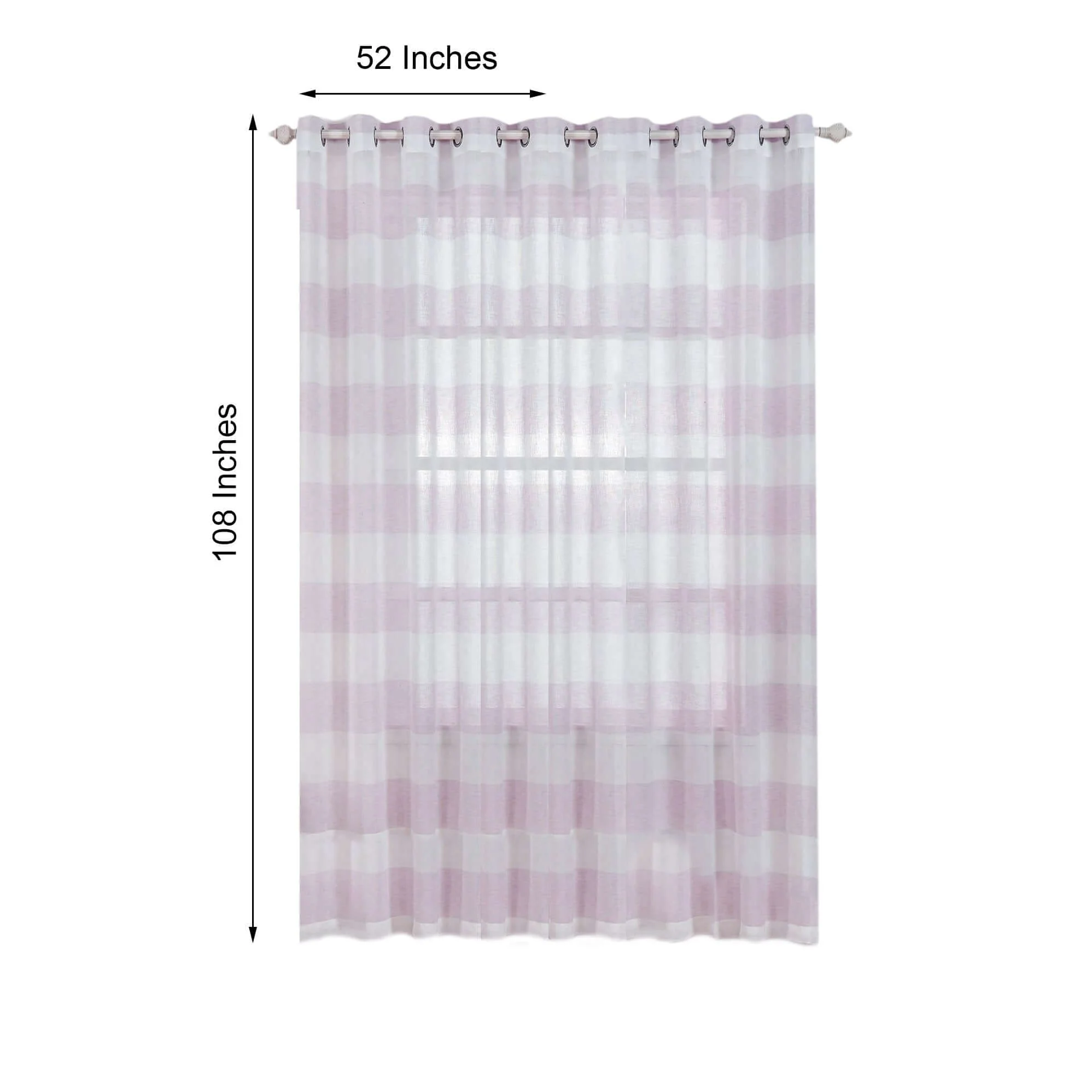 2 Pack White/Lavender Lilac Cabana Print Faux Linen Curtain Panels With Chrome Grommet 52"x108" - Image 3