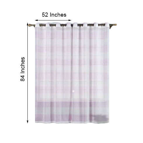 2 Pack White/Lavender Lilac Cabana Print Faux Linen Curtain Panels With Chrome Grommet 52"x84" - Image 3
