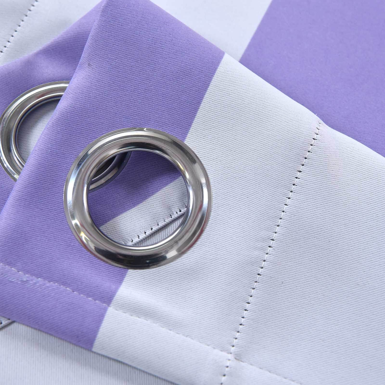 2 Pack White/Lavender Lilac Cabana Stripe Thermal Blackout Curtains With Chrome Grommet Window Treatment Panels 52"x96" - Image 4