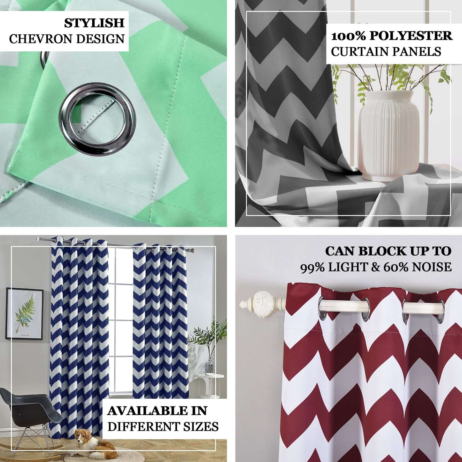 2 Pack White/Lavender Lilac Chevron Print Thermal Room Darkening Blackout Window Curtain Panels With Chrome Grommet 52"x96" - Image 4