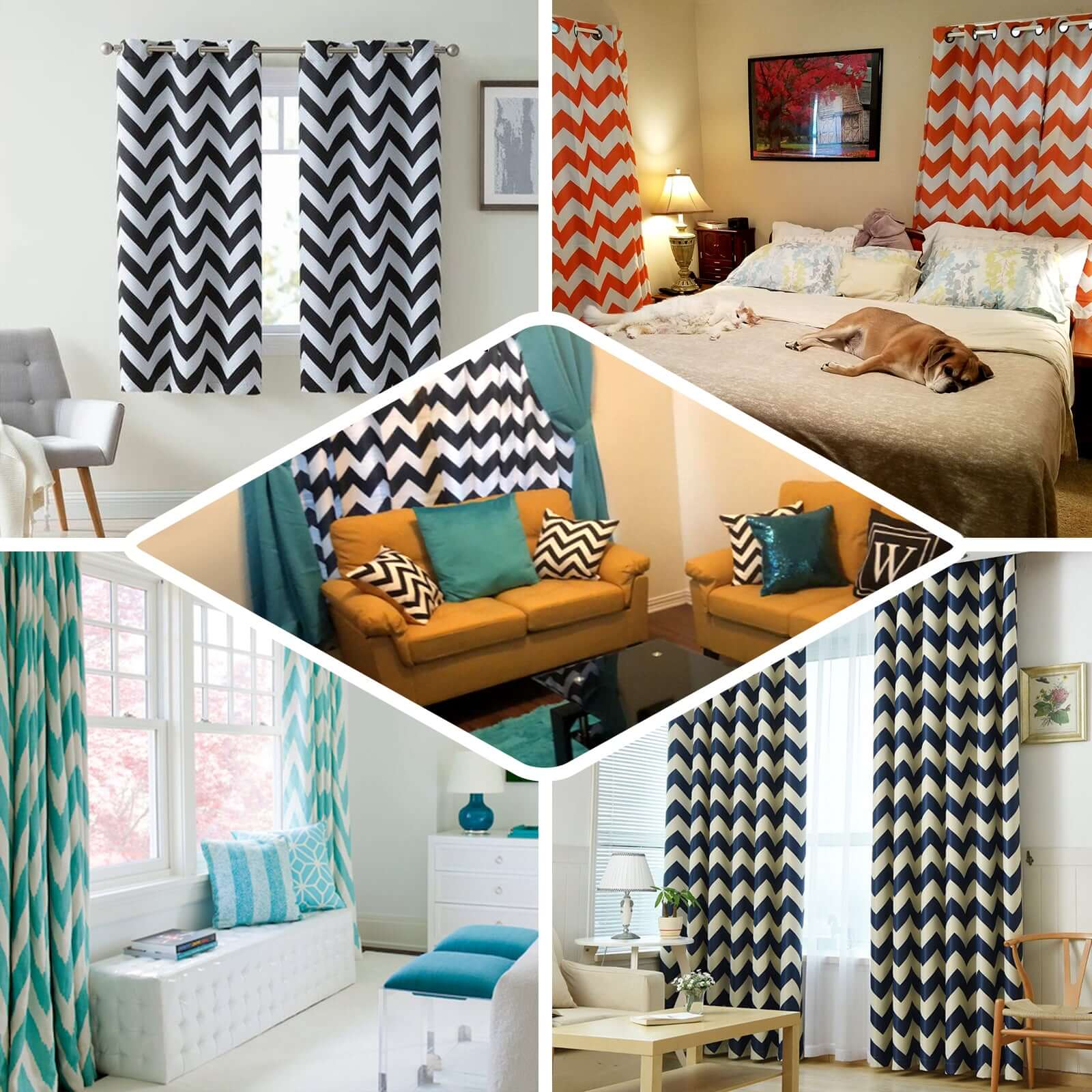 2 Pack White/Light Blue Chevron Design Thermal Blackout Curtains With Chrome Grommet Window Treatment Panels 52"x84" - Image 5