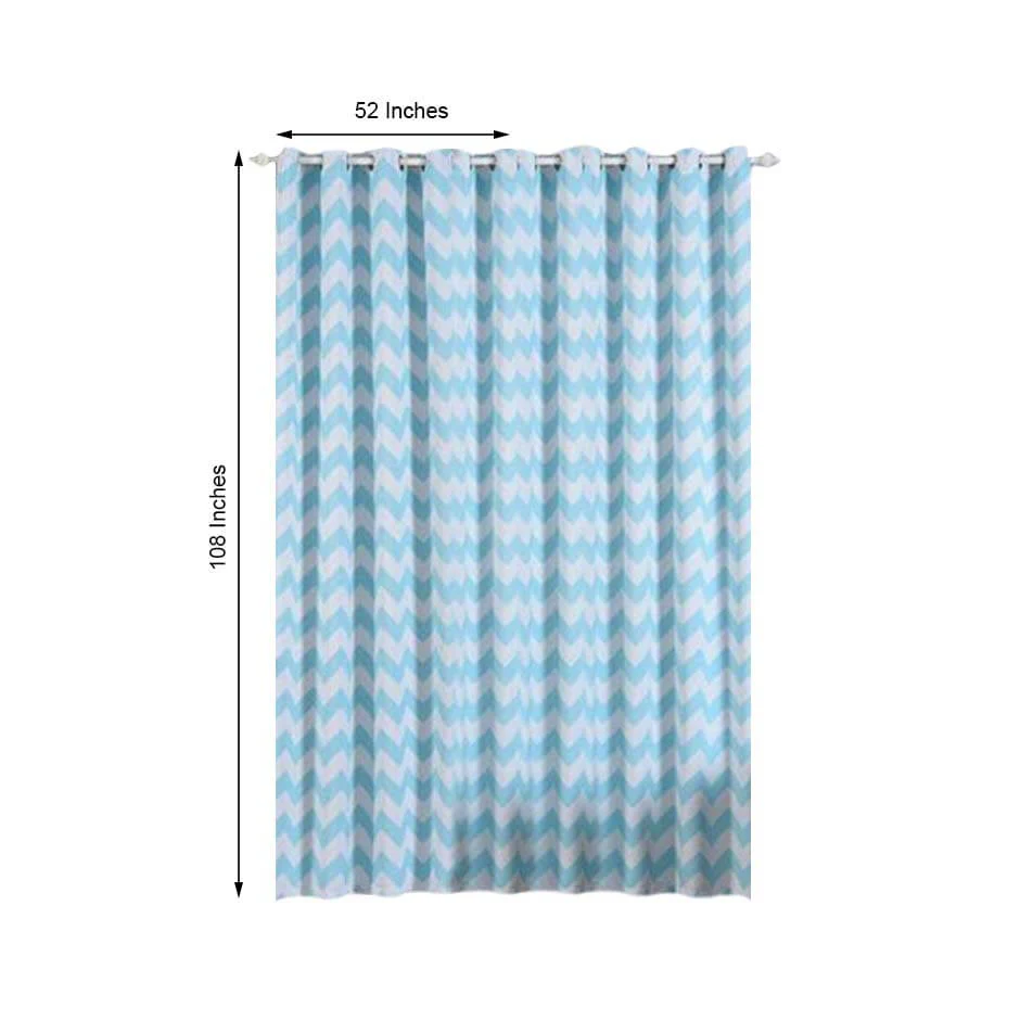 2 Pack White/Light Blue Chevron Print Blackout Window Curtain Grommet Panels, Noise Cancelling Curtains 52"x108" - Image 3