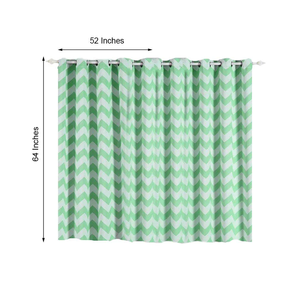 2 Pack White/Mint Chevron Design Thermal Blackout Soundproof Curtains With Chrome Grommet Window Treatment Panels 52"x64" - Image 3