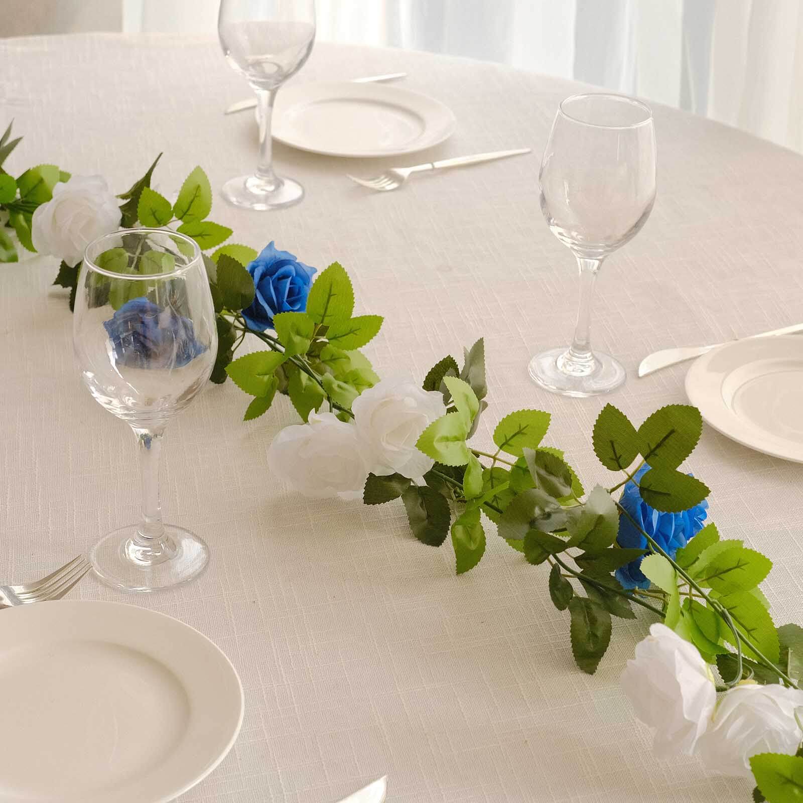 2 Pack White Royal Blue Artificial Silk Mini Rose Vines Hanging Flower Garland with 26 Flower Heads - 7ft - Image 3