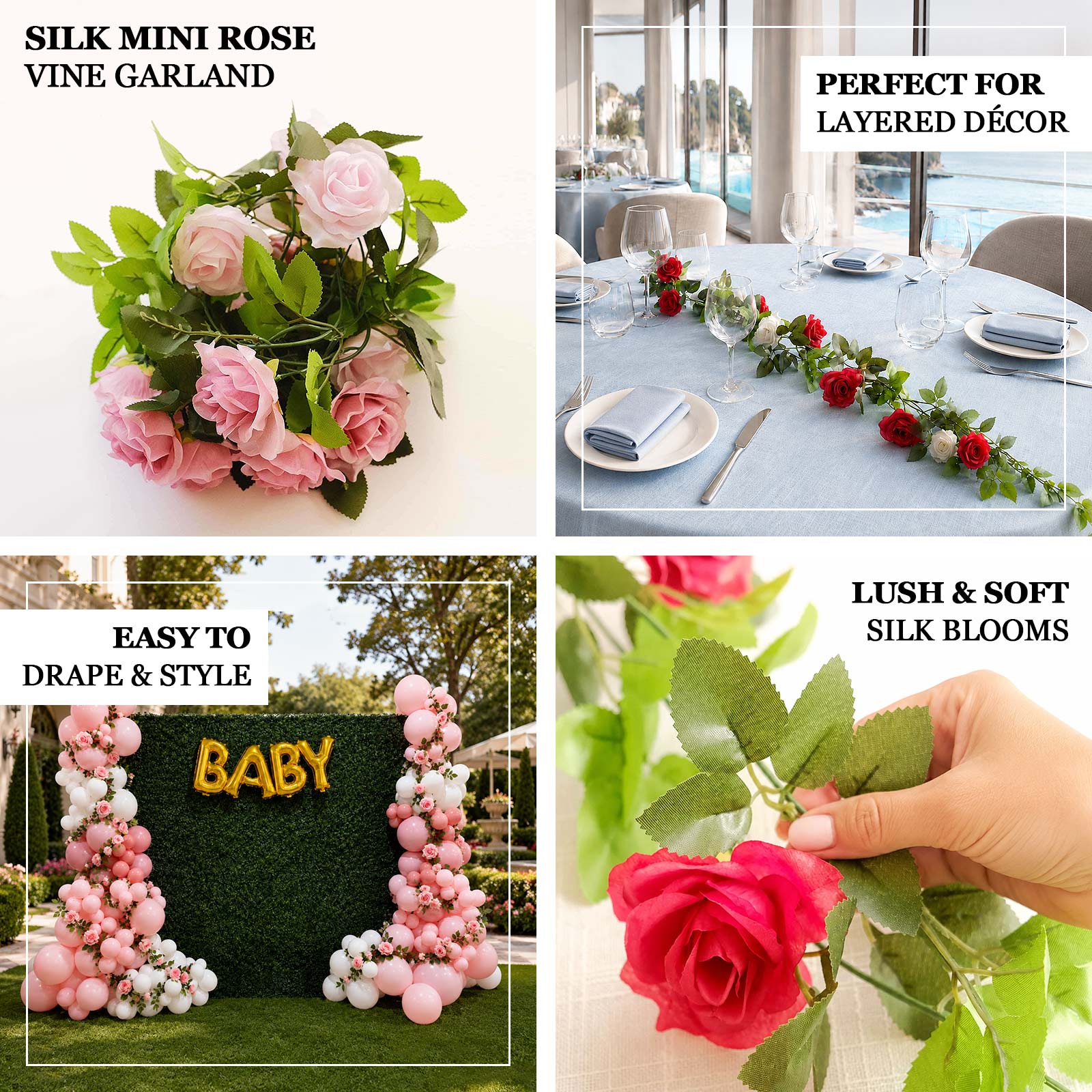 2 Pack Blush Dusty Rose Artificial Silk Mini Rose Vines Hanging Flower Garland with 26 Flower Heads - 7ft - Image 4
