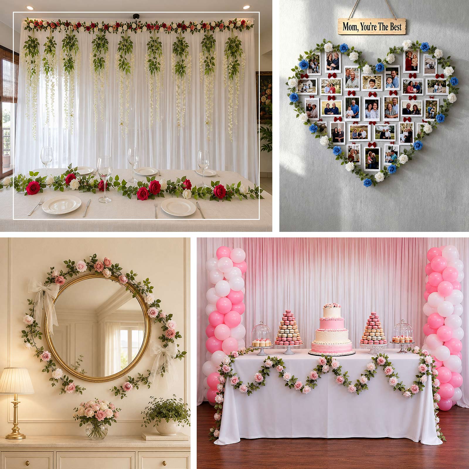 2 Pack Blush Dusty Rose Artificial Silk Mini Rose Vines Hanging Flower Garland with 26 Flower Heads - 7ft - Image 5