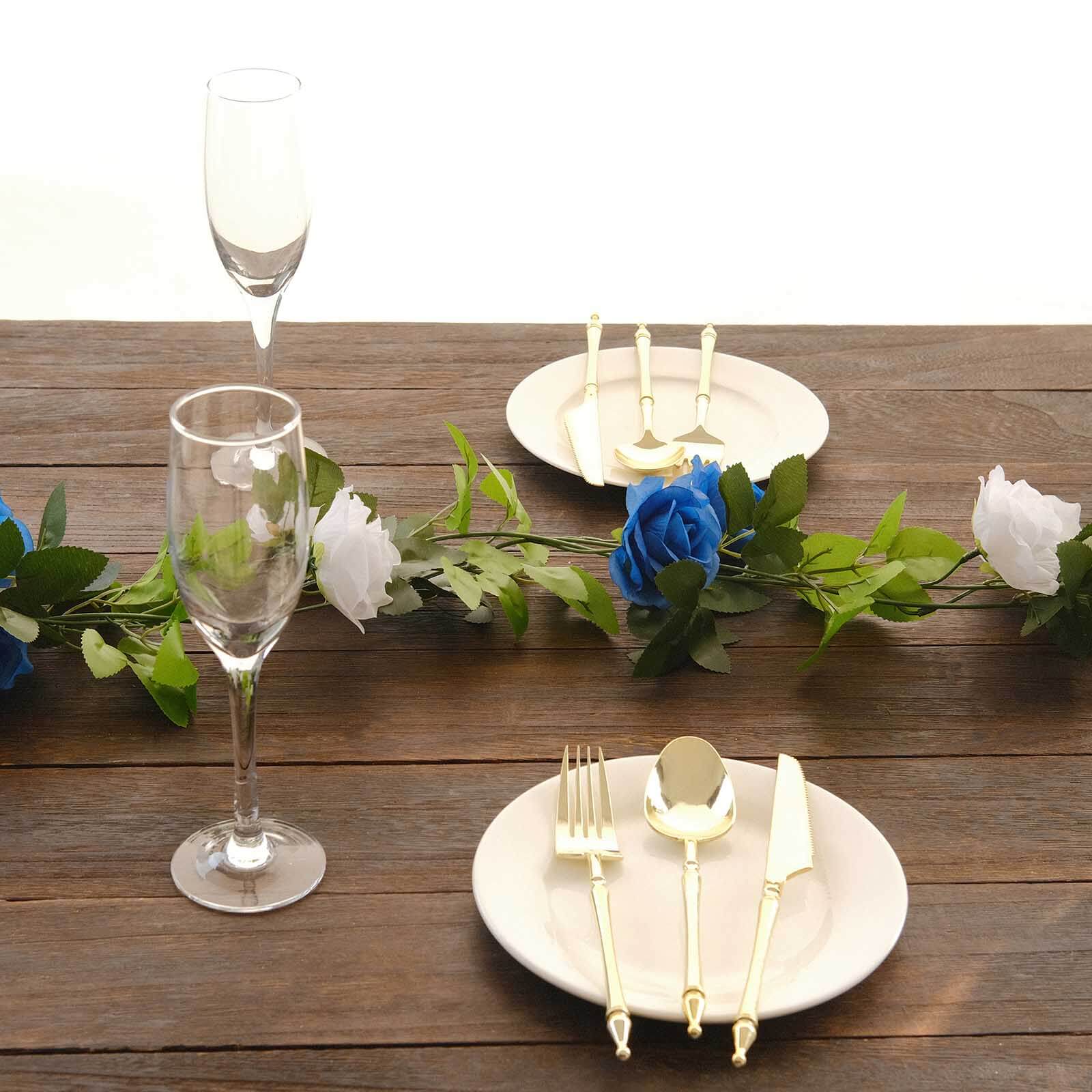 2 Pack White Royal Blue Artificial Silk Mini Rose Vines Hanging Flower Garland with 26 Flower Heads - 7ft - Image 6