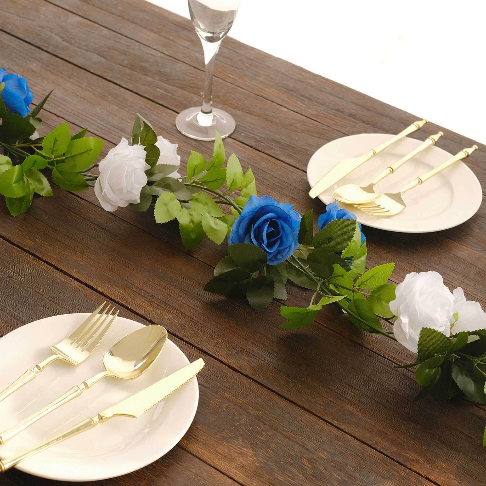 2 Pack White Royal Blue Artificial Silk Mini Rose Vines Hanging Flower Garland with 26 Flower Heads - 7ft - Image 7