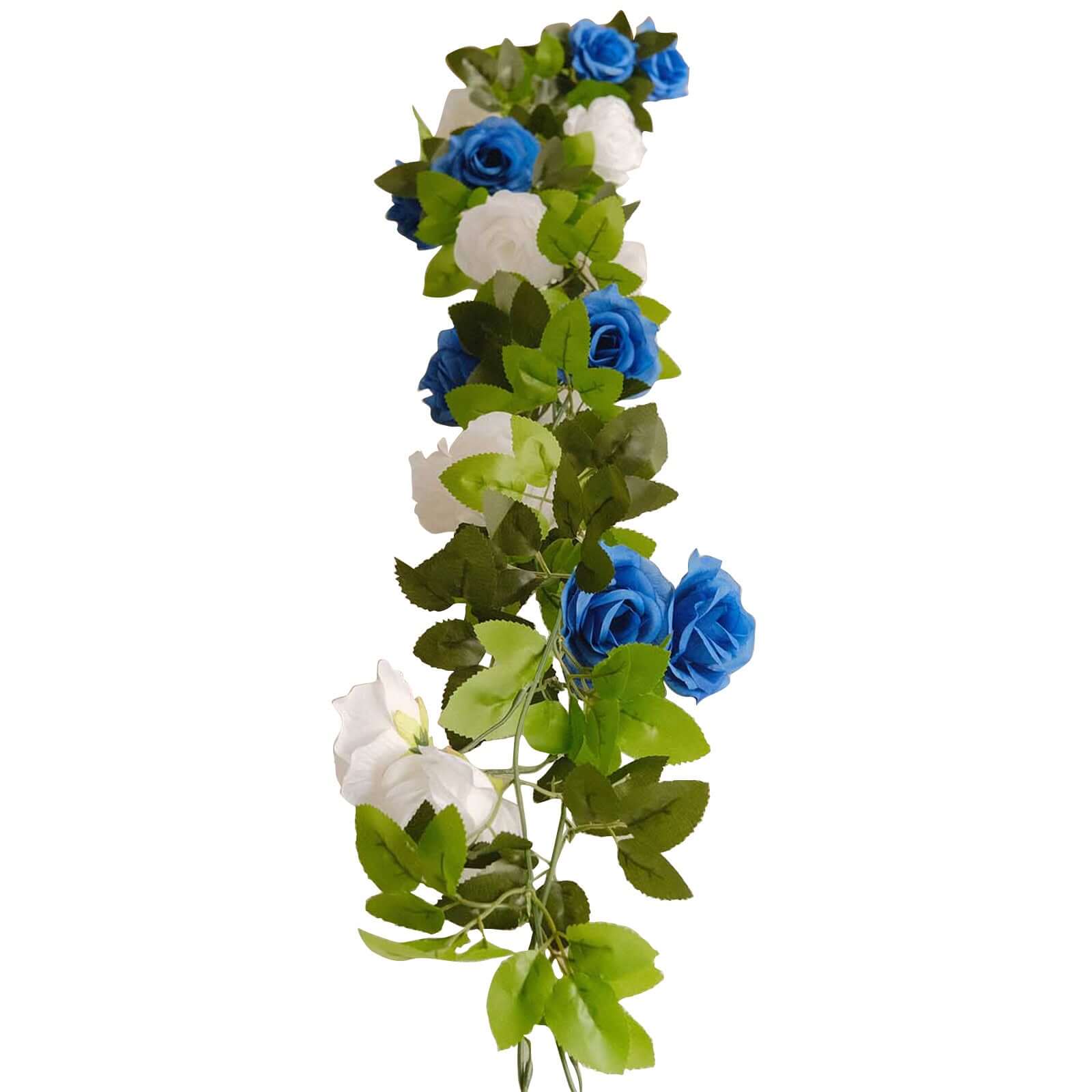 2 Pack White Royal Blue Artificial Silk Mini Rose Vines Hanging Flower Garland with 26 Flower Heads - 7ft - Image 8