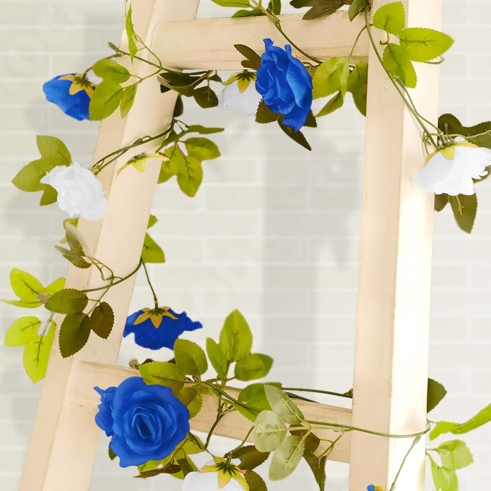 2 Pack White Royal Blue Artificial Silk Mini Rose Vines Hanging Flower Garland with 26 Flower Heads - 7ft - Image 9
