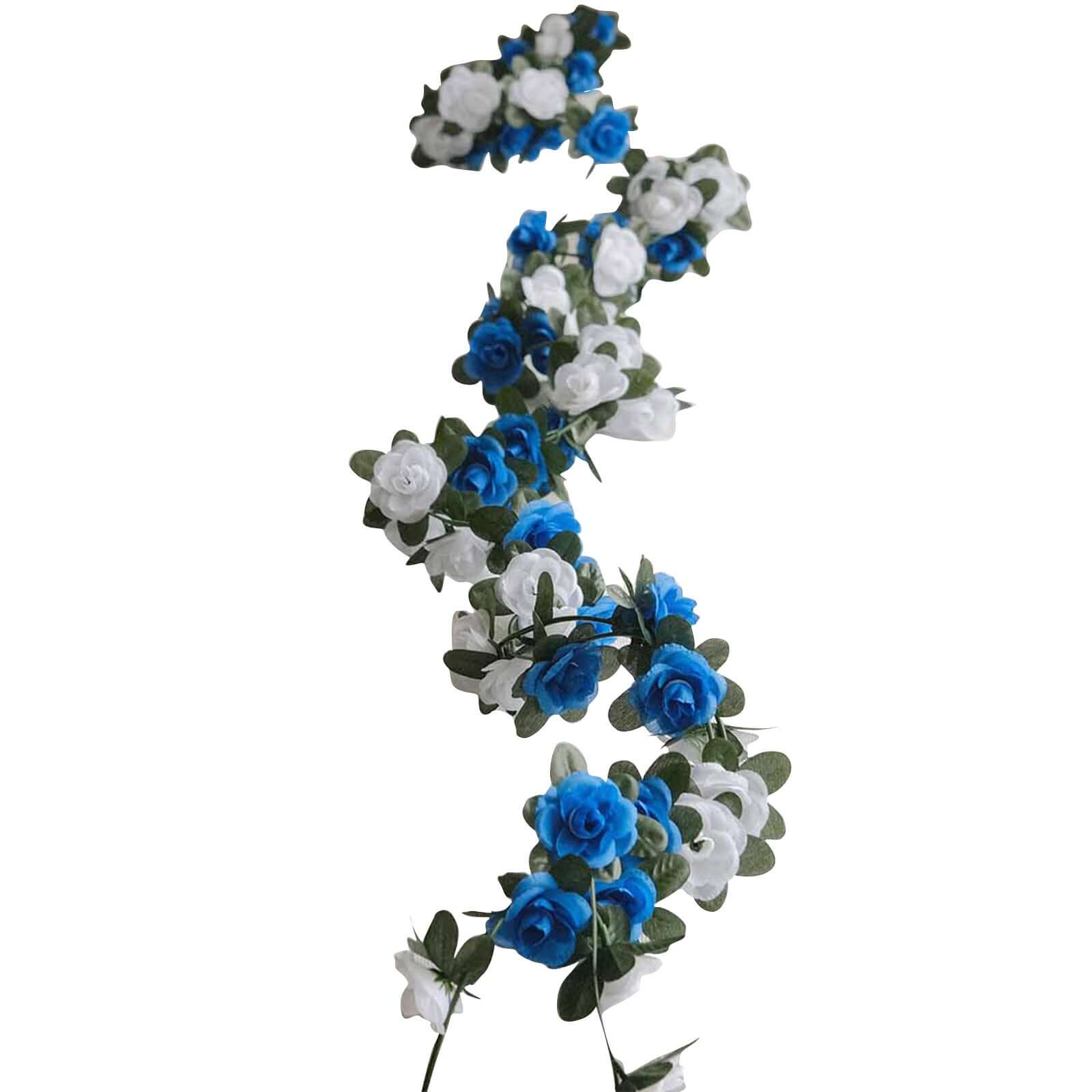 2 Pack White Royal Blue Artificial Silk Mini Rose Vines Hanging Flower Garland with 45 Flower Heads - 8ft - Image 8