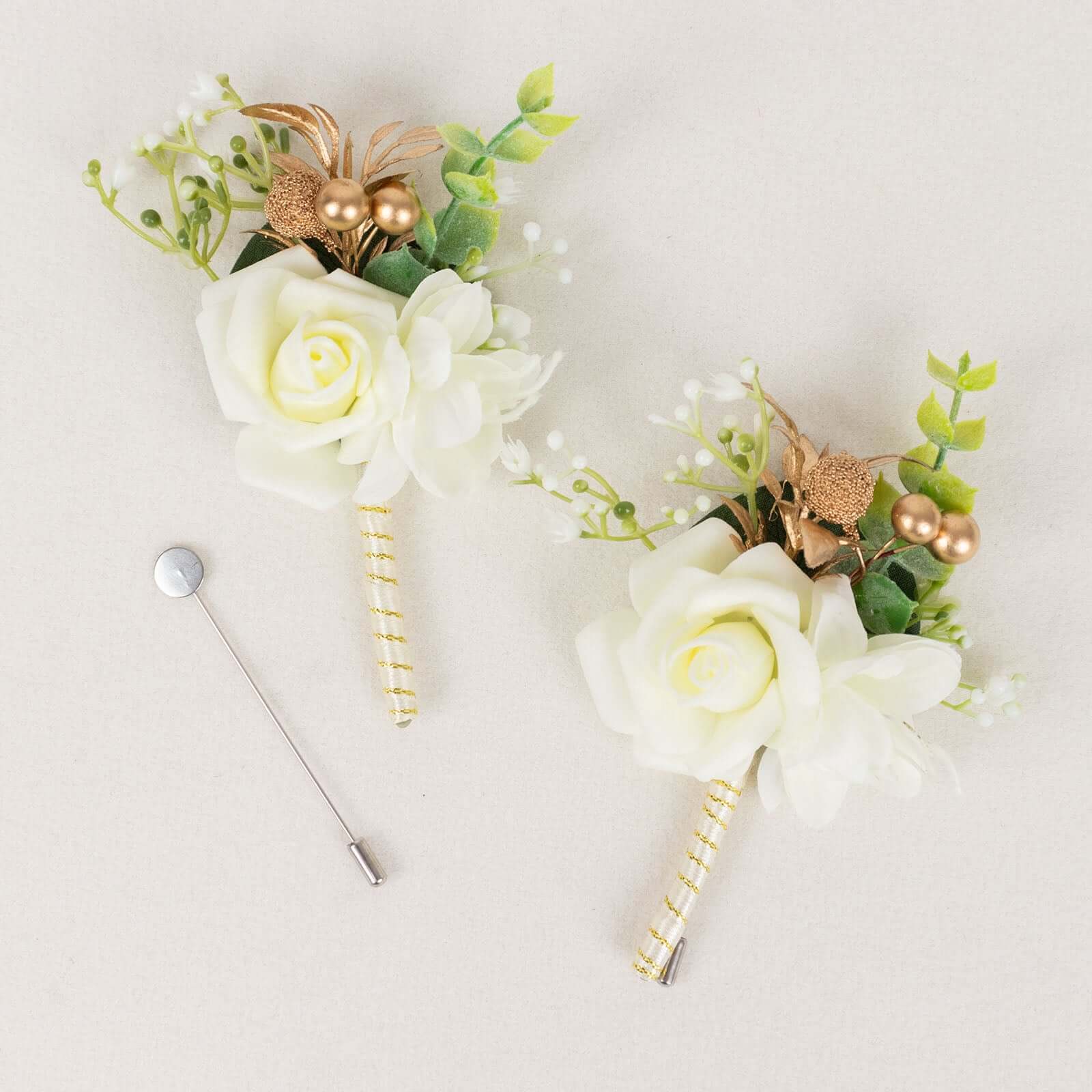 2 Pack White Silk Rose Boutonniere With Pin, Real Touch Artificial Flower Pocket Square - 5" - Image 8