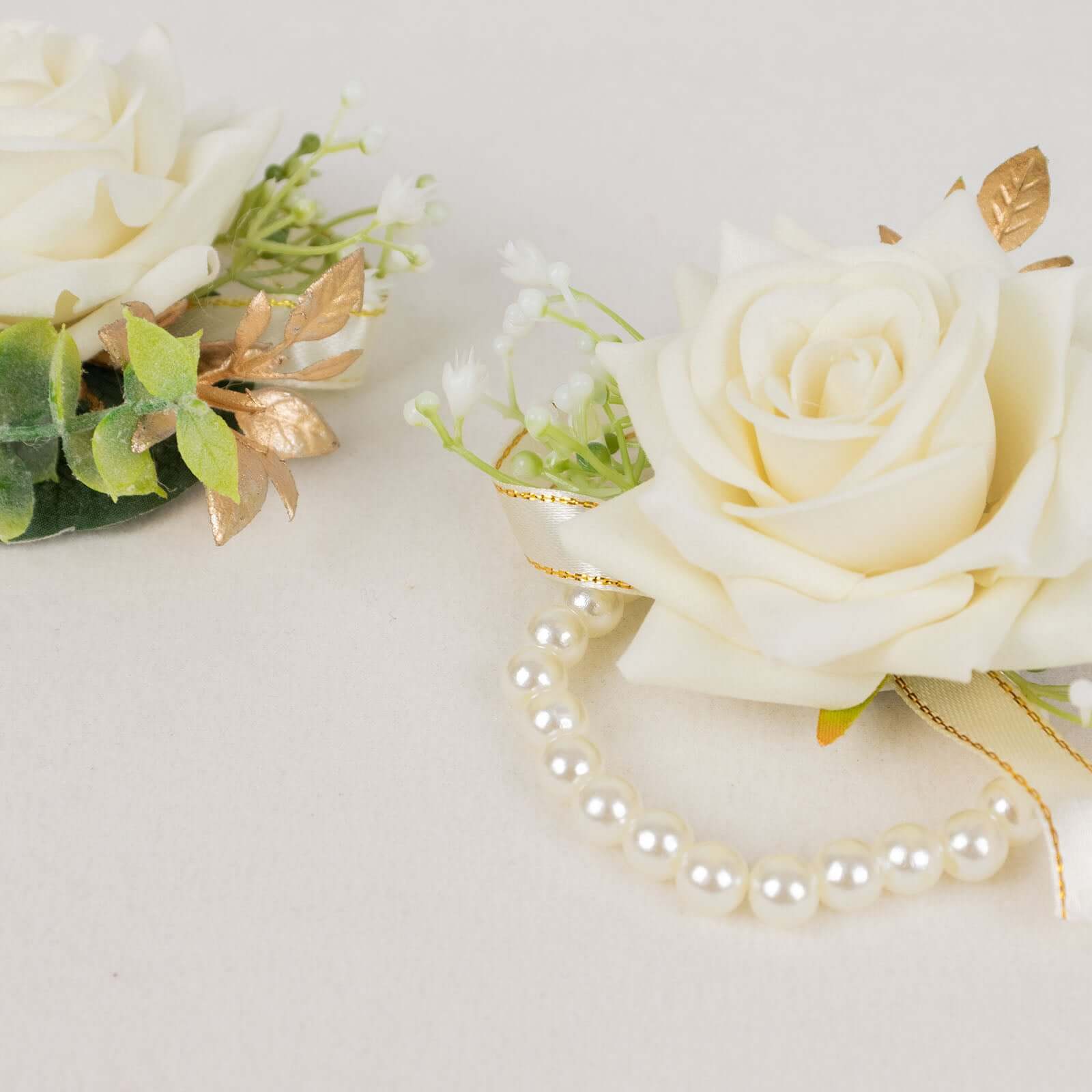 2 Pack White Silk Rose Wrist Corsage With Pearls, 4" Flower Bracelet Wedding Accessories - Image 8