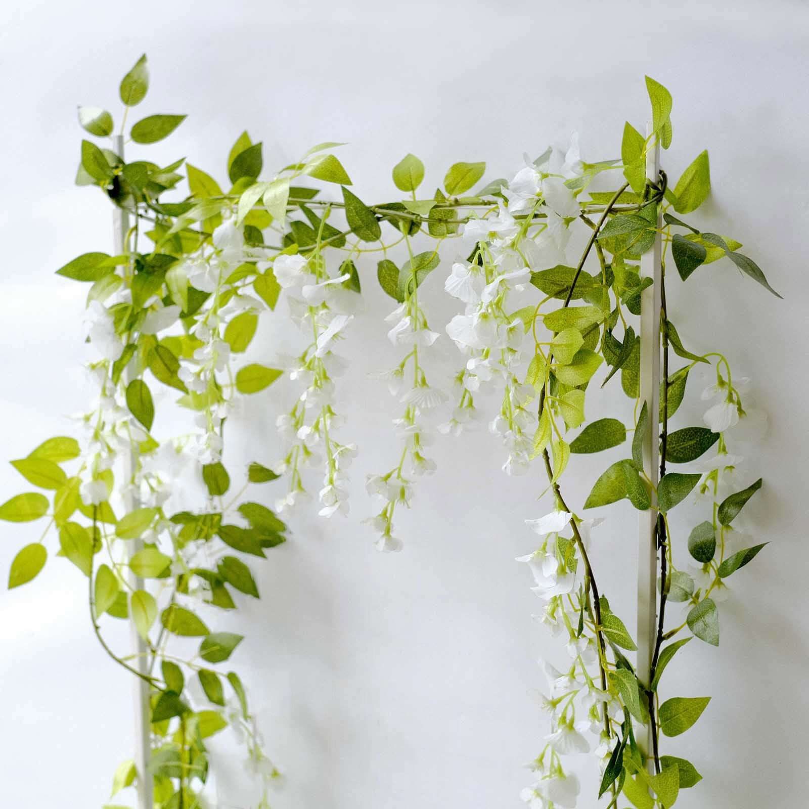 2 Pack White Silk Wisteria Flower Garland Hanging Vines, Artificial Floral Garland Wedding Arch Decor - 6ft - Image 2