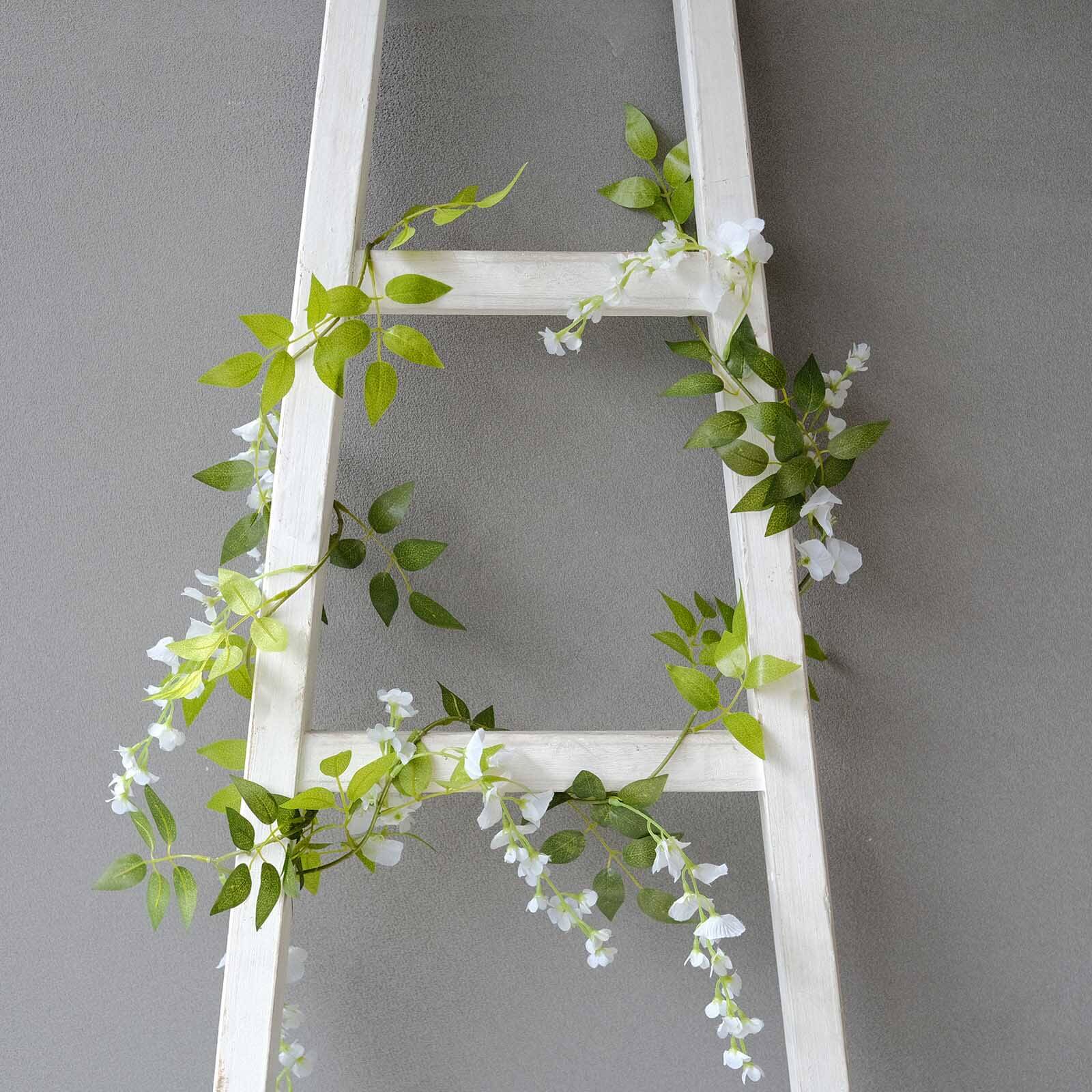 2 Pack White Silk Wisteria Flower Garland Hanging Vines, Artificial Floral Garland Wedding Arch Decor - 6ft - Image 3