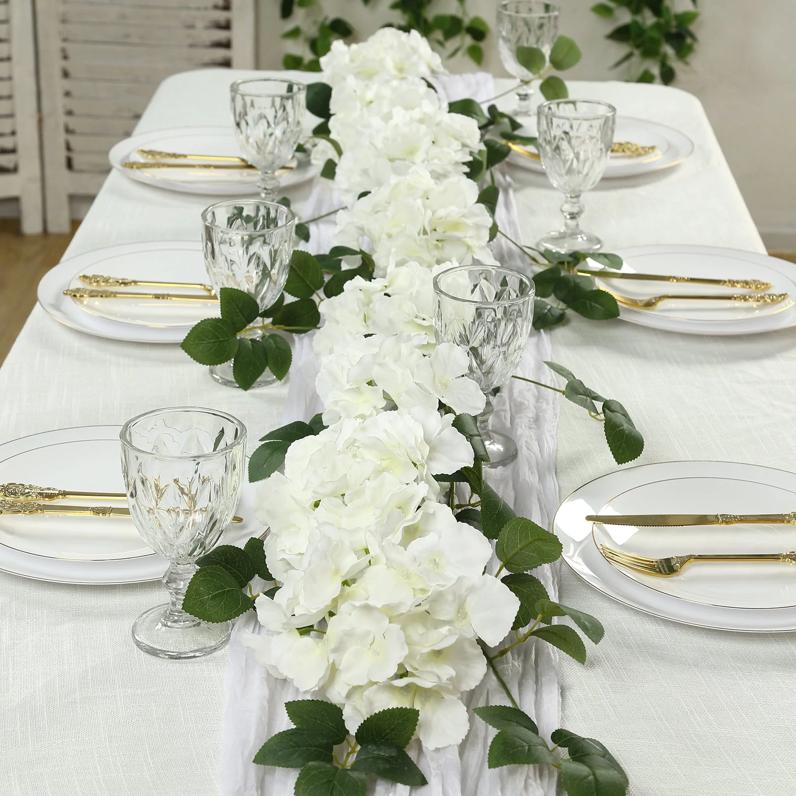 2-Pack Artificial Hydrangea Garland – 5.5ft Ivory Silk Flower Vine with Greenery