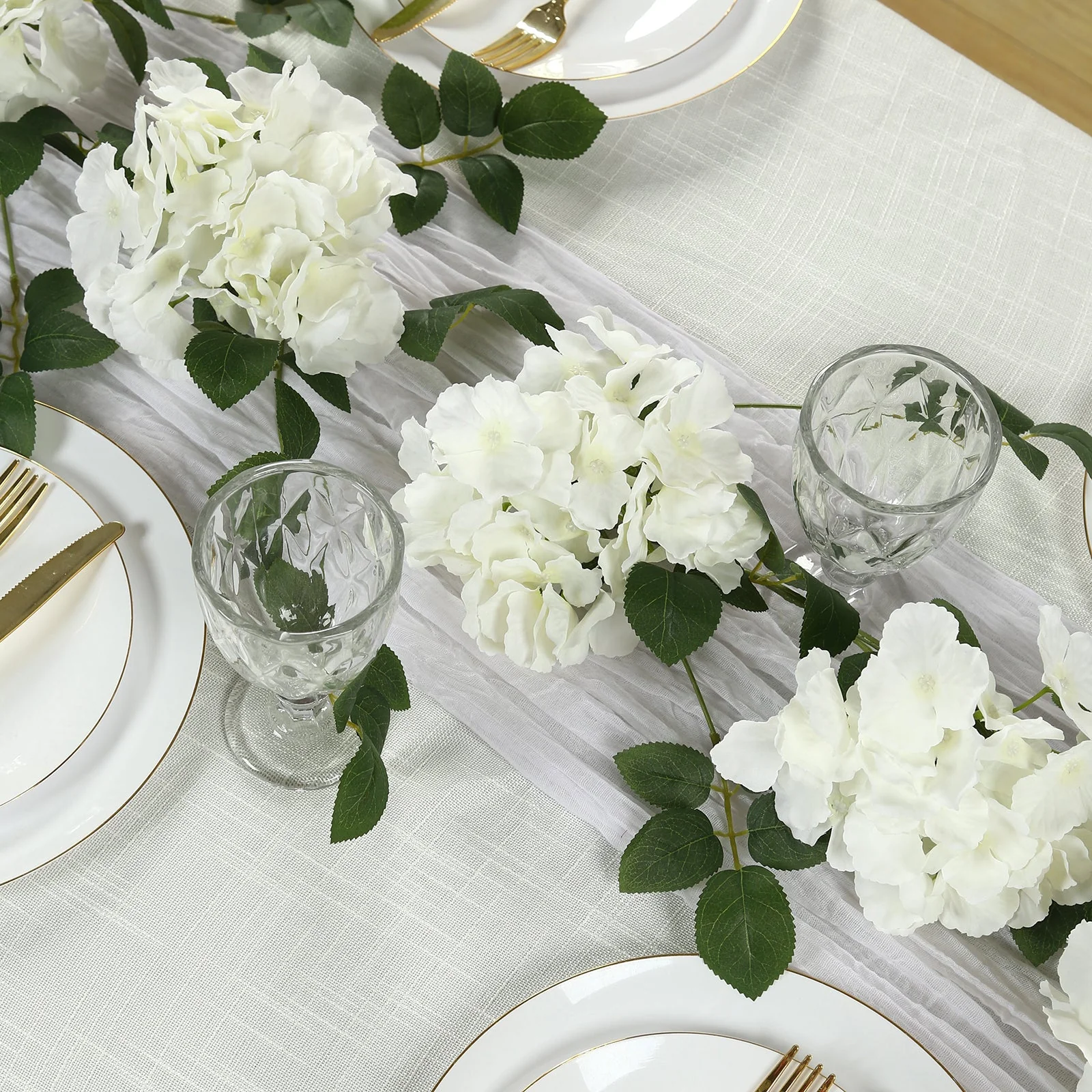 2-Pack Artificial Hydrangea Garland – 5.5ft Ivory Silk Flower Vine with Greenery - Image 5
