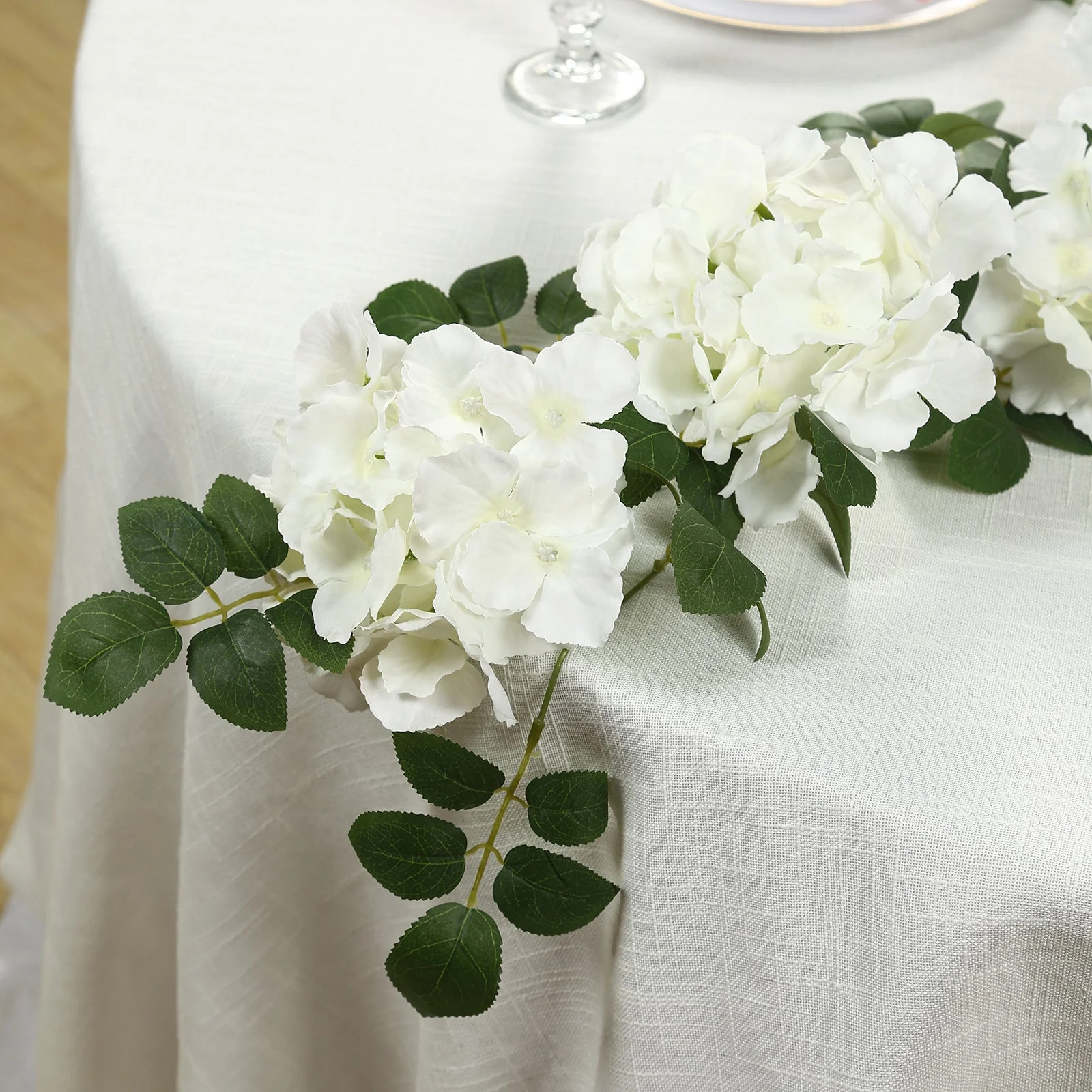 2-Pack Artificial Hydrangea Garland – 5.5ft Ivory Silk Flower Vine with Greenery - Image 6