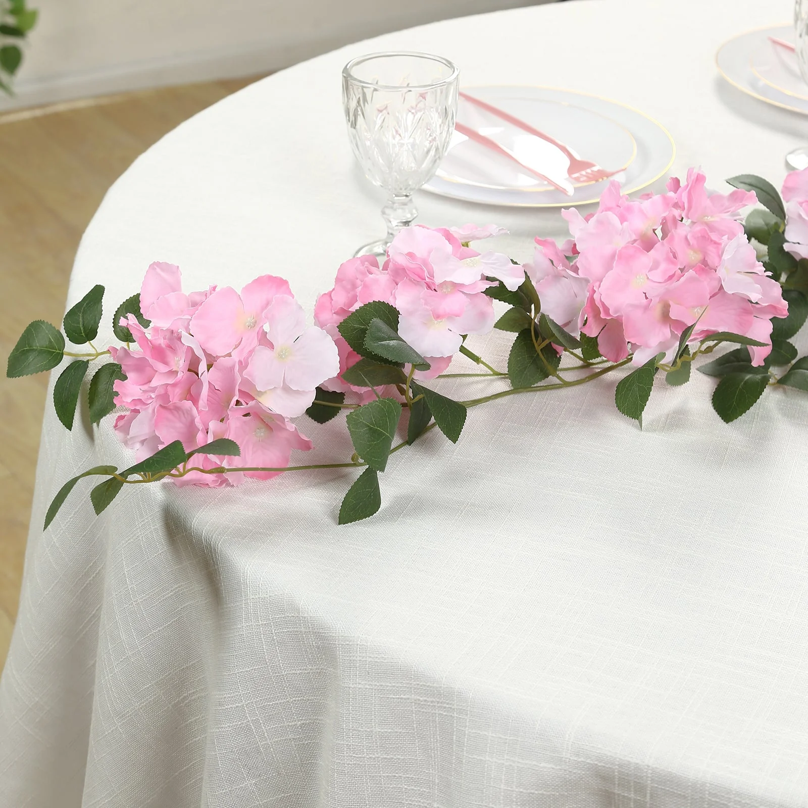2-Pack Artificial Hydrangea Garland – 5.5ft Pink Silk Flower Vine with Greenery - Image 6