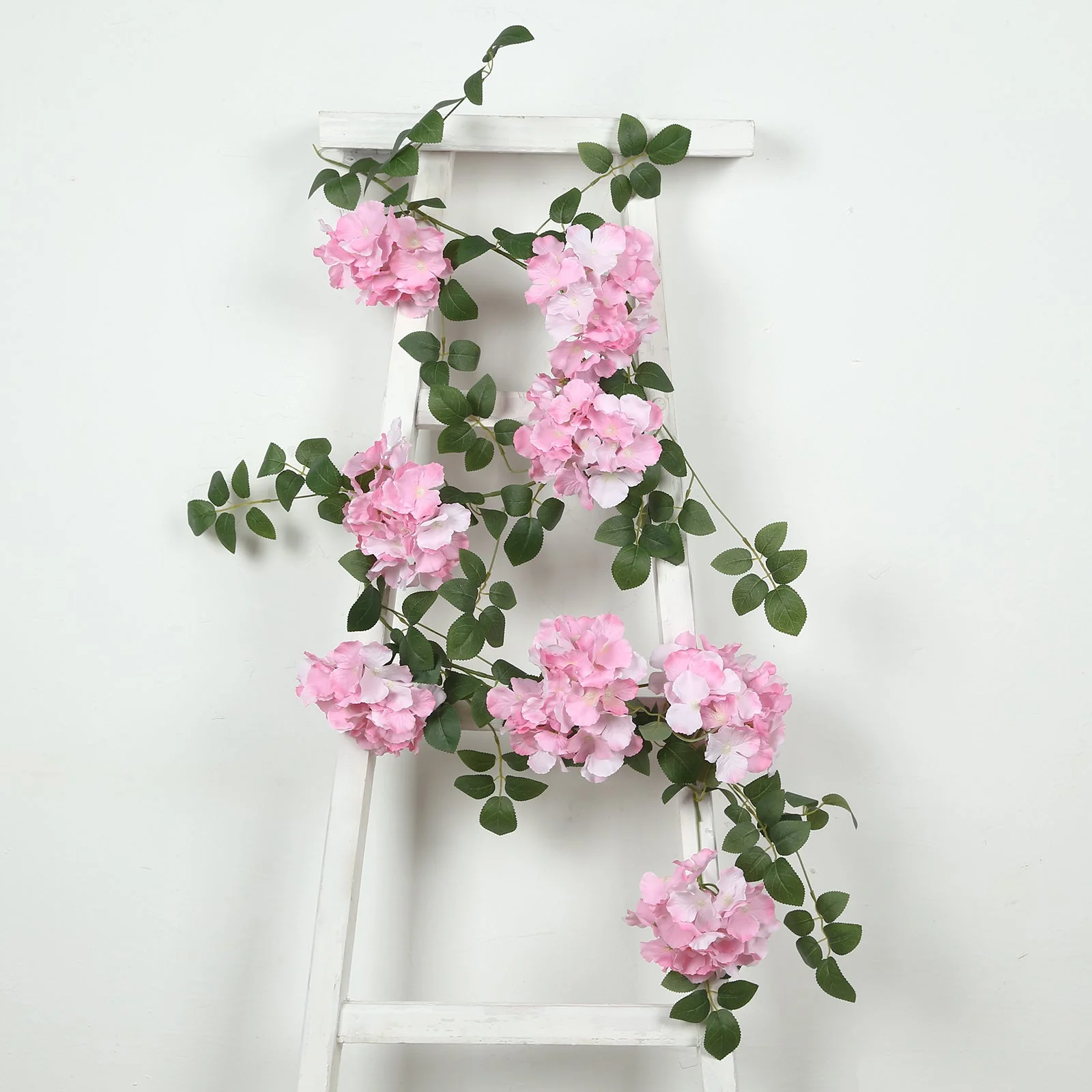 2-Pack Artificial Hydrangea Garland – 5.5ft Pink Silk Flower Vine with Greenery - Image 9