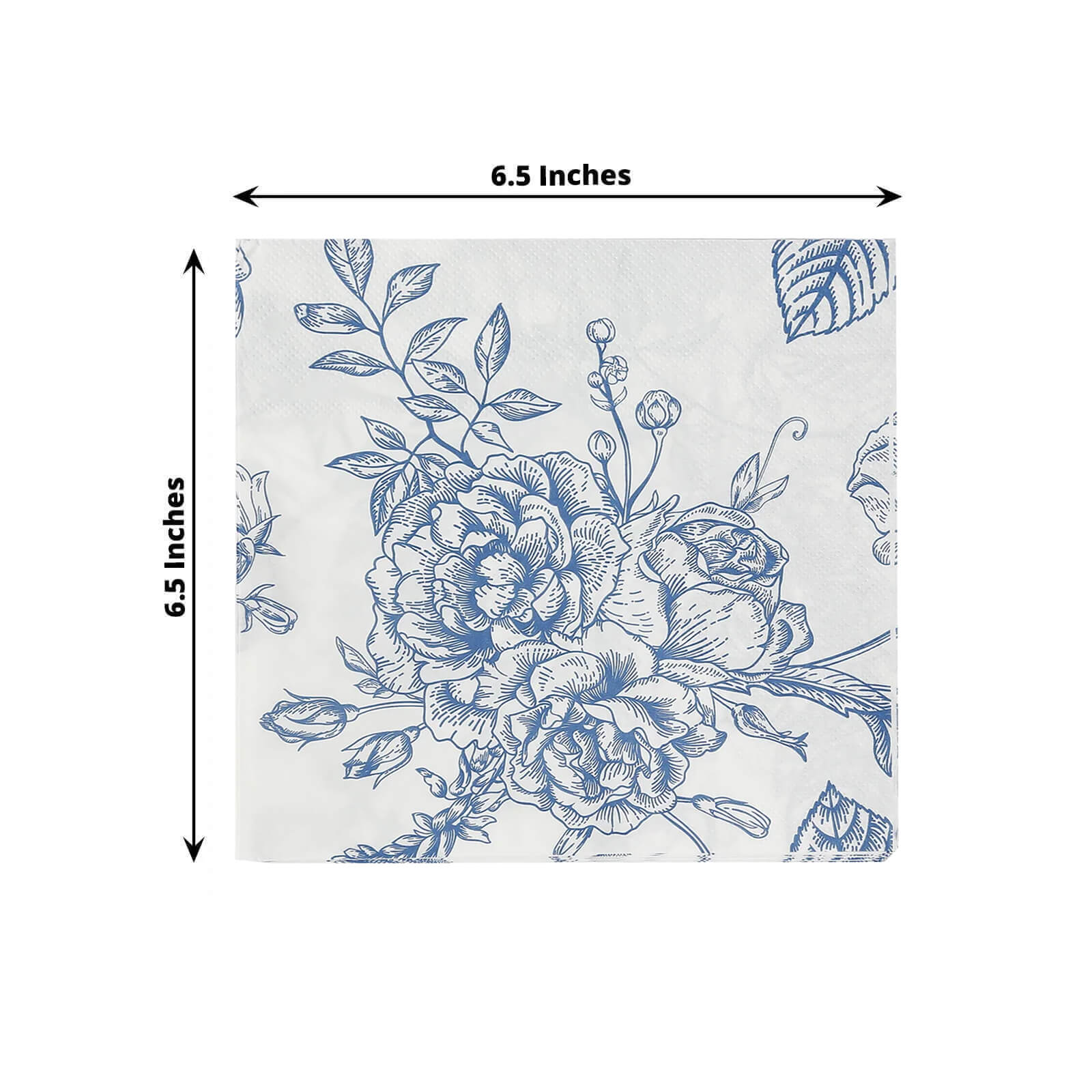 50 Pack 2-Ply Paper Cocktail Napkins in Matte Blue and White French Toile Floral Pattern, Highly Absorbent Soft Disposable Beverage Napkins - Image 3