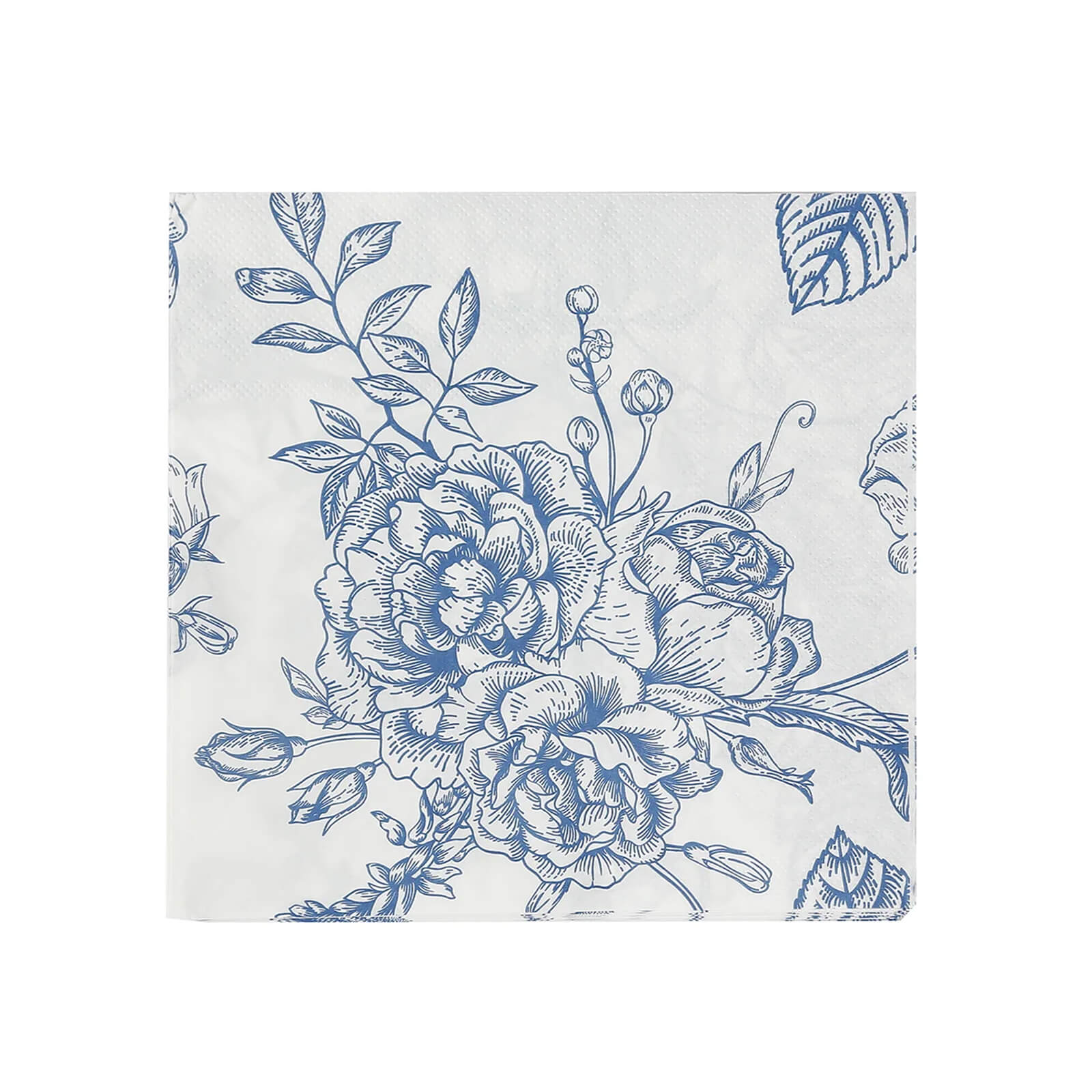 50 Pack 2-Ply Paper Cocktail Napkins in Matte Blue and White French Toile Floral Pattern, Highly Absorbent Soft Disposable Beverage Napkins - Image 7