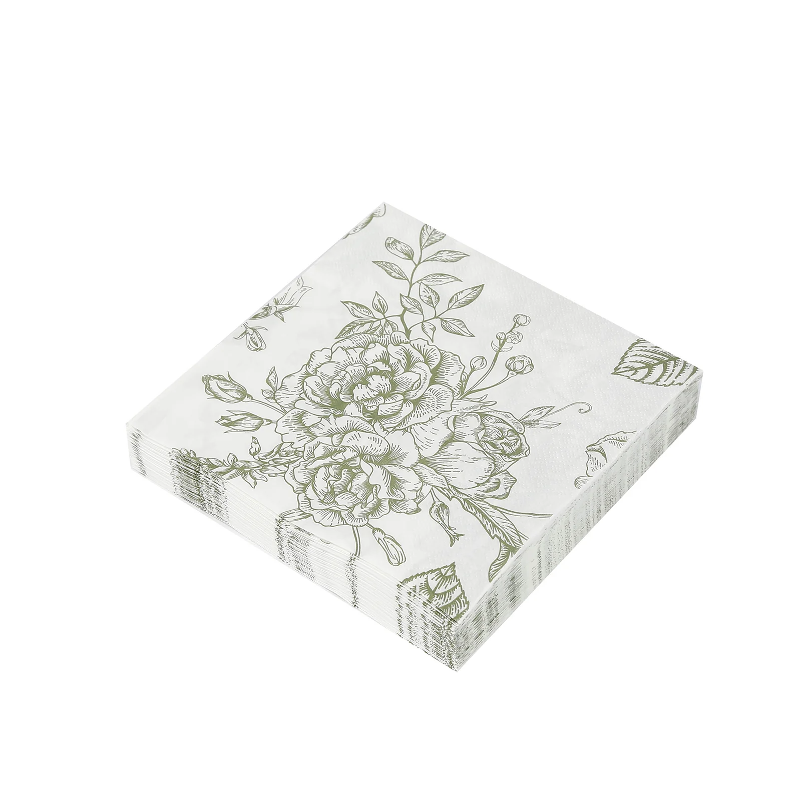 50 Pack 2-Ply Paper Cocktail Napkins in Matte Sage Green and White French Toile Floral Pattern, Highly Absorbent Soft Disposable Beverage Napkins - Image 8