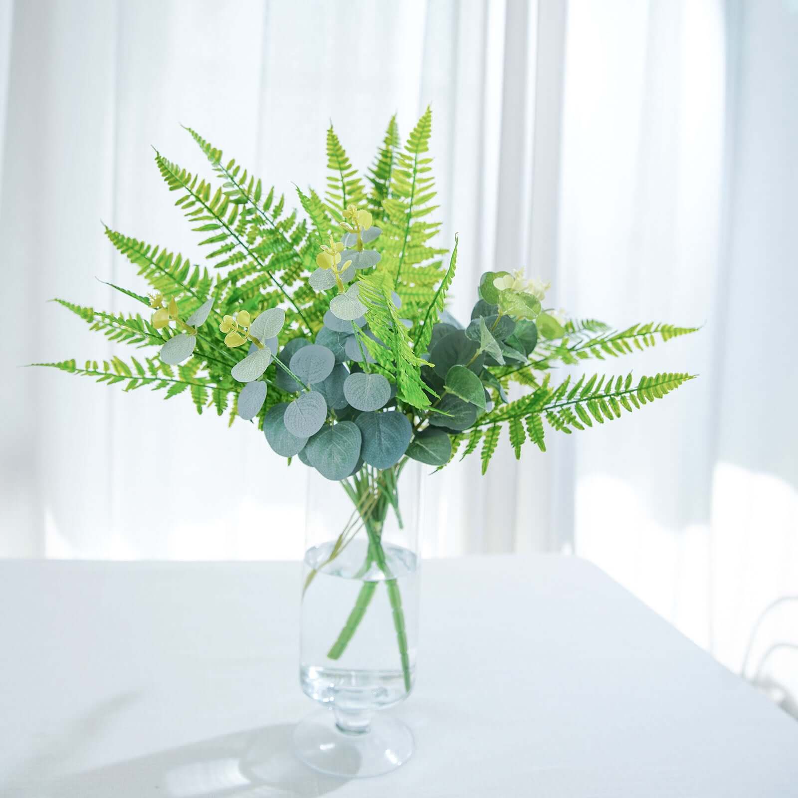 2 Stems Green Artificial Boston Fern Leaf Plant Indoor Faux Spray 19" - Image 8