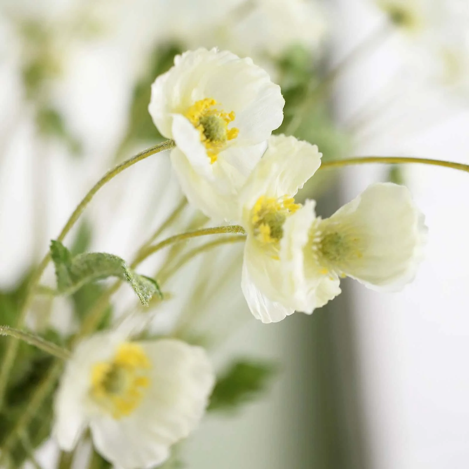 2 Stems Ivory Artificial Silk Poppy Flower Bouquet Bushes 33" - Image 10
