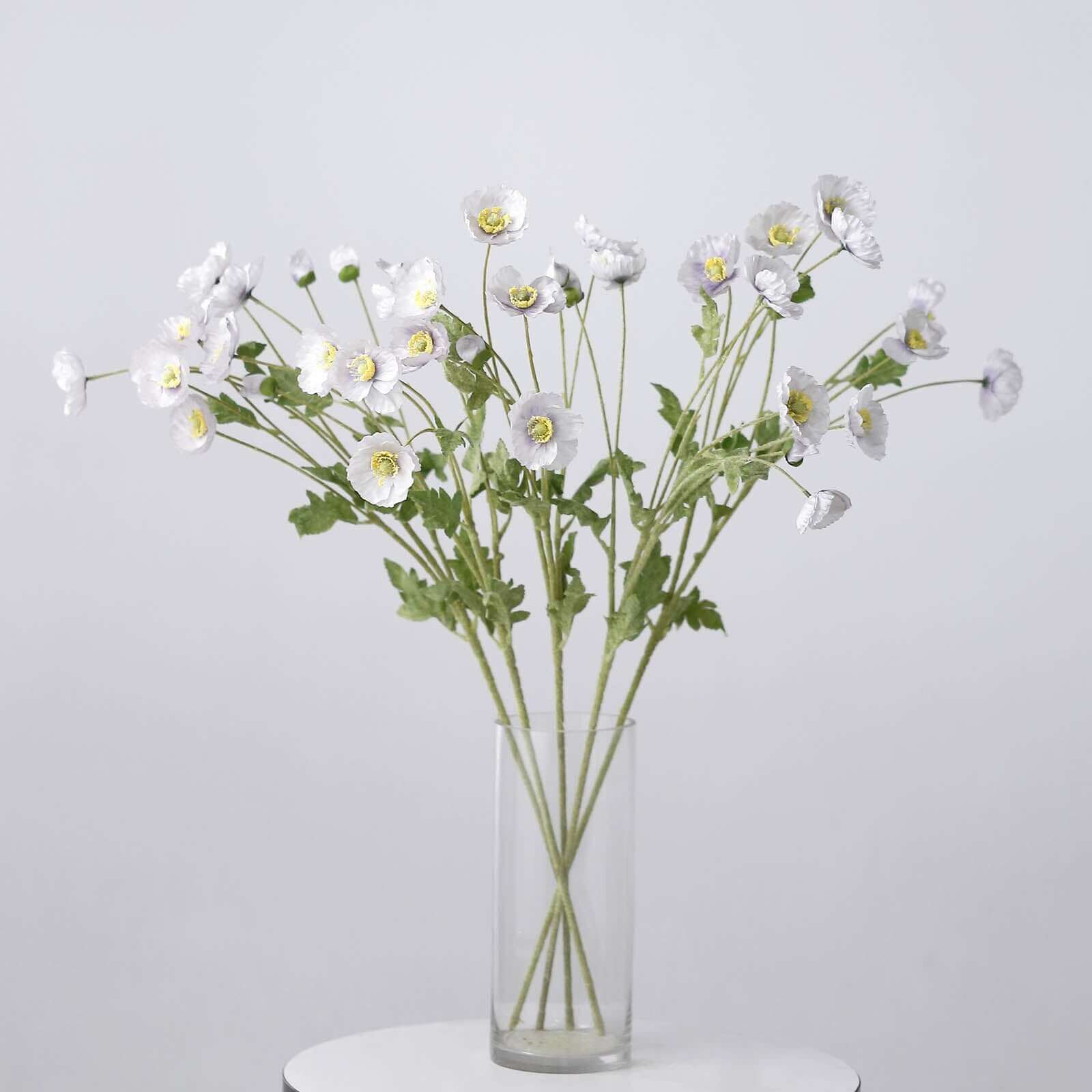 2 Stems Lavender Lilac Artificial Poppy Silk Flowers, Faux Poppies Bouquet Centerpiece Decor 33"