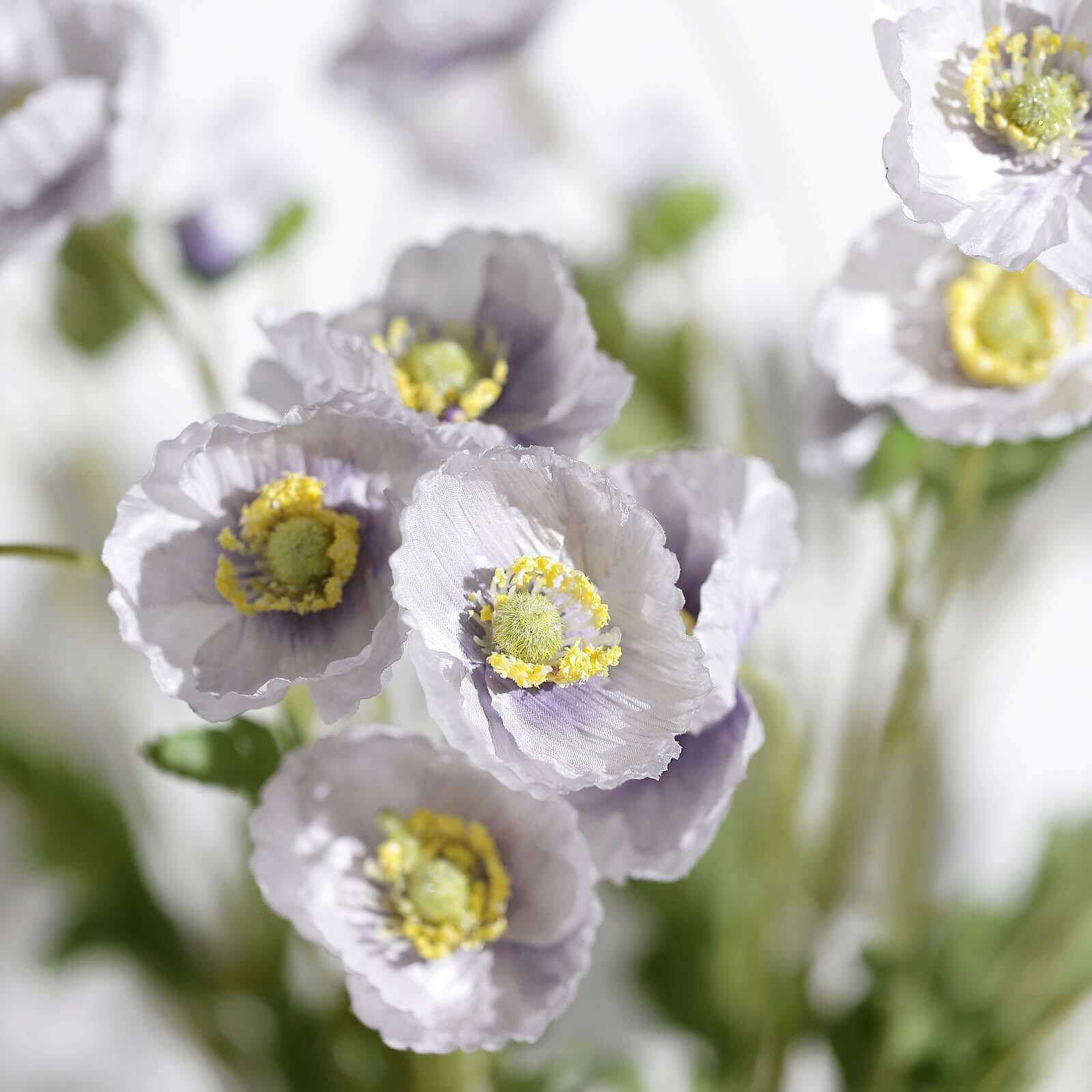 2 Stems Lavender Lilac Artificial Poppy Silk Flowers, Faux Poppies Bouquet Centerpiece Decor 33" - Image 10