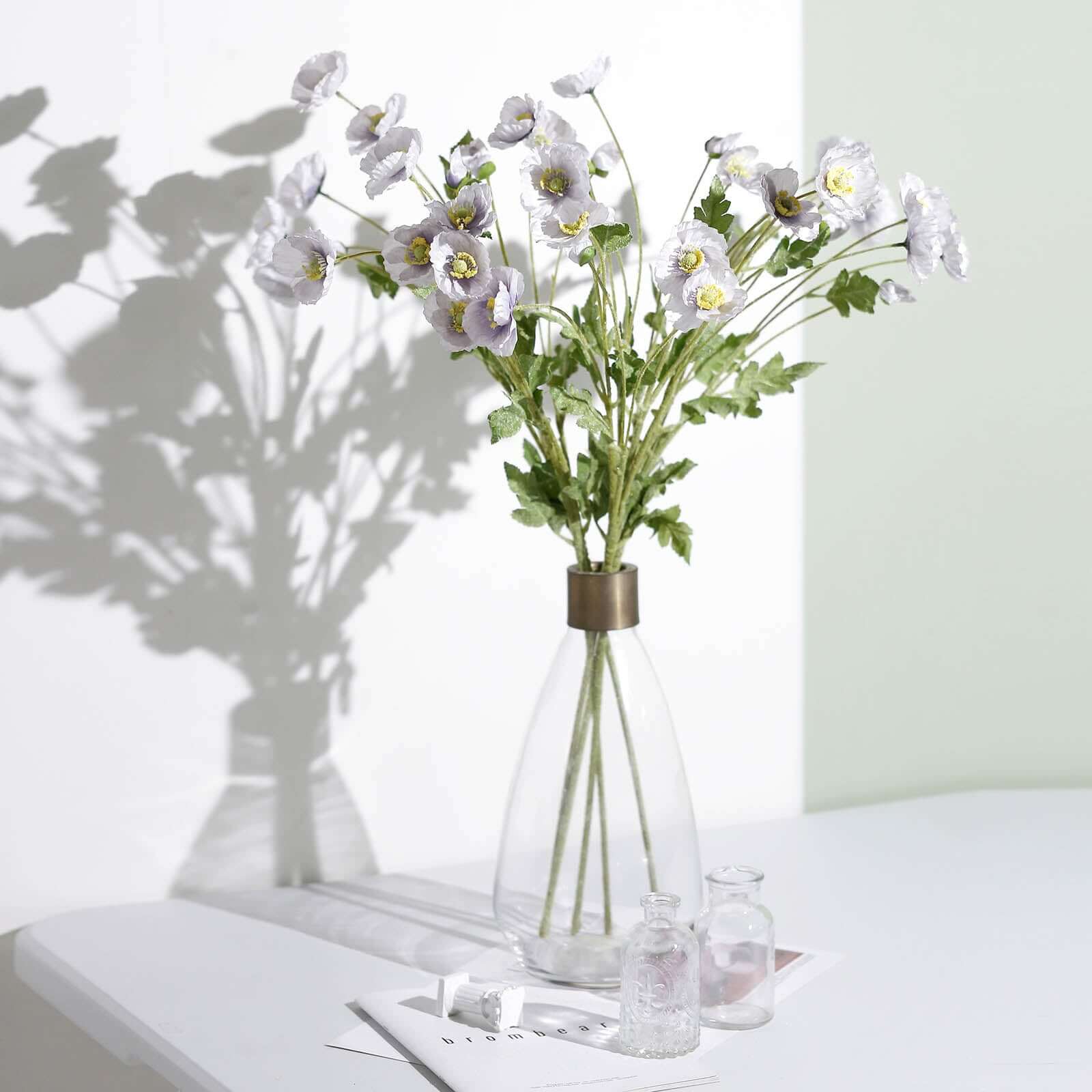 2 Stems Lavender Lilac Artificial Poppy Silk Flowers, Faux Poppies Bouquet Centerpiece Decor 33" - Image 9
